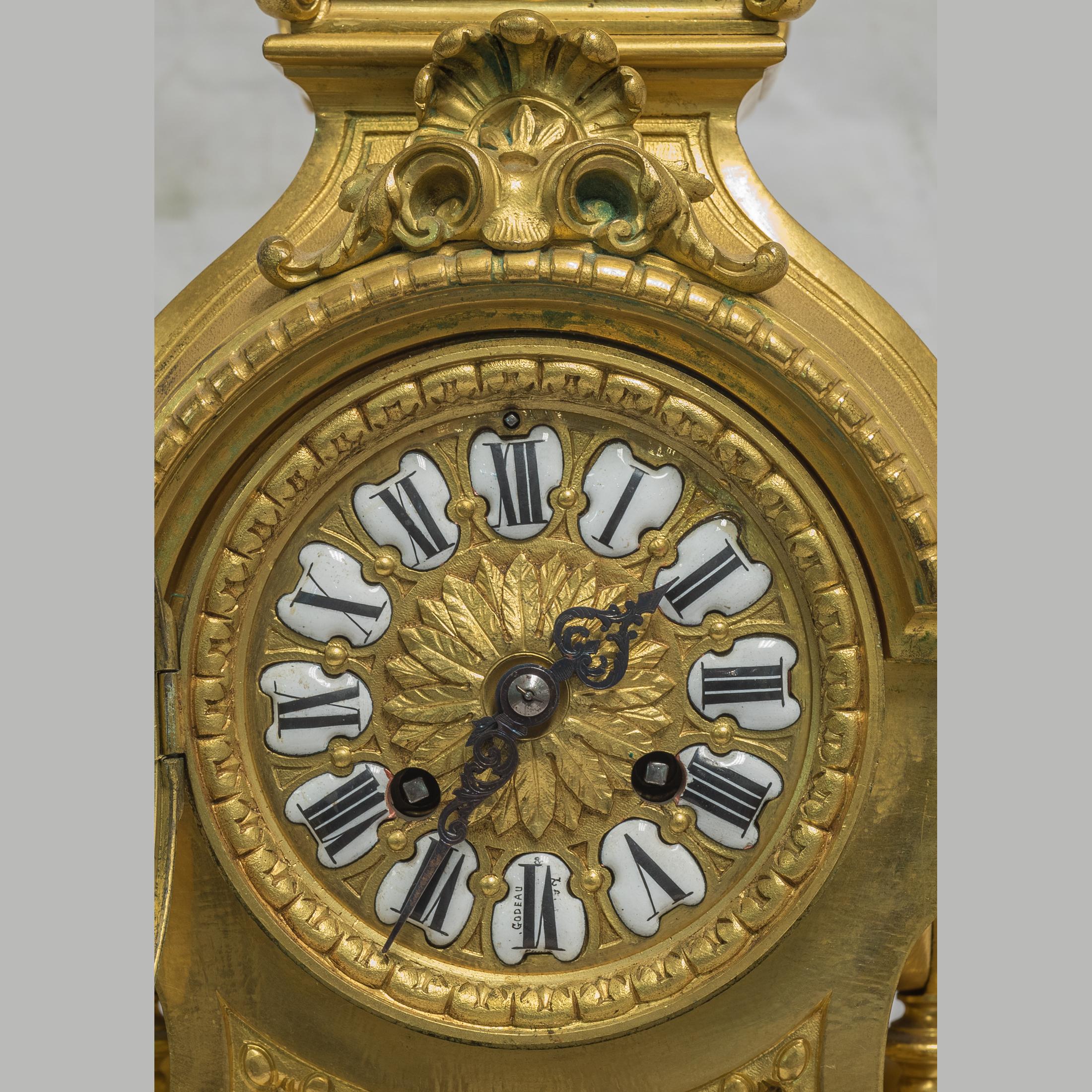 19th Century Louis XV Style Gilt Bronze Figural Mantel Clock by E. Godeau Paris 1