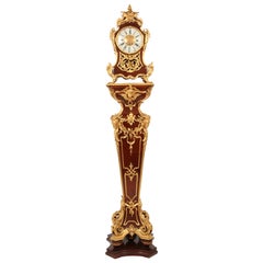 19th Century Louis XV Style Gilt Bronze Mounted Mahogany Clock on Pedestal