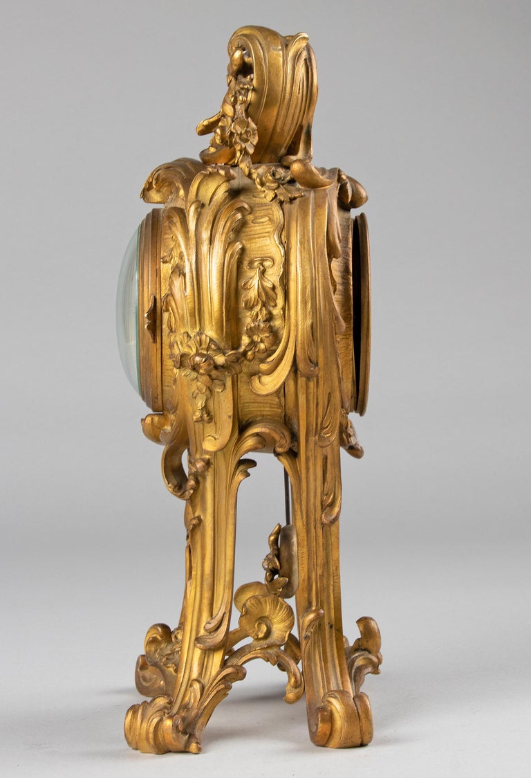 19th Century Louis XV Style Gilt Bronze Pendule Clock For Sale 4