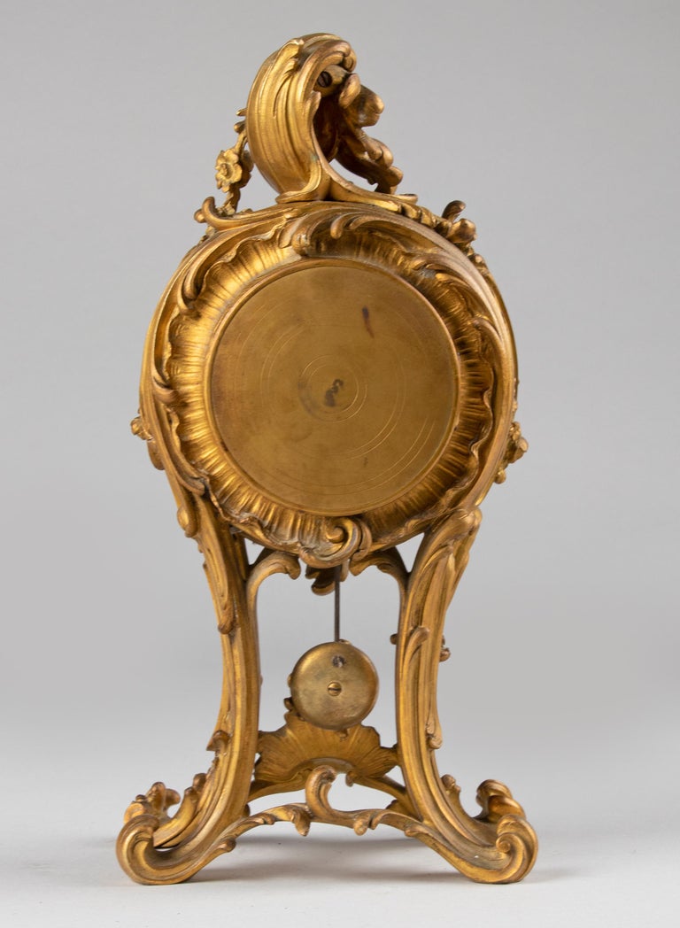 19th Century Louis XV Style Gilt Bronze Pendule Clock For Sale 5