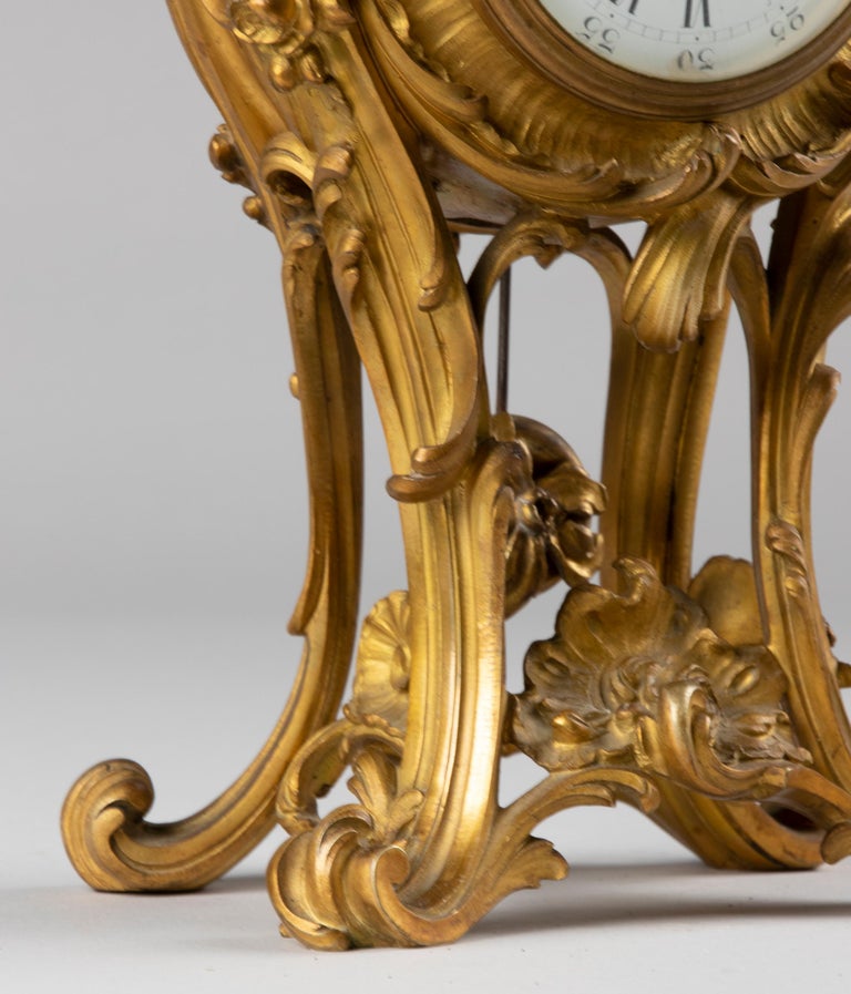 19th Century Louis XV Style Gilt Bronze Pendule Clock For Sale 7