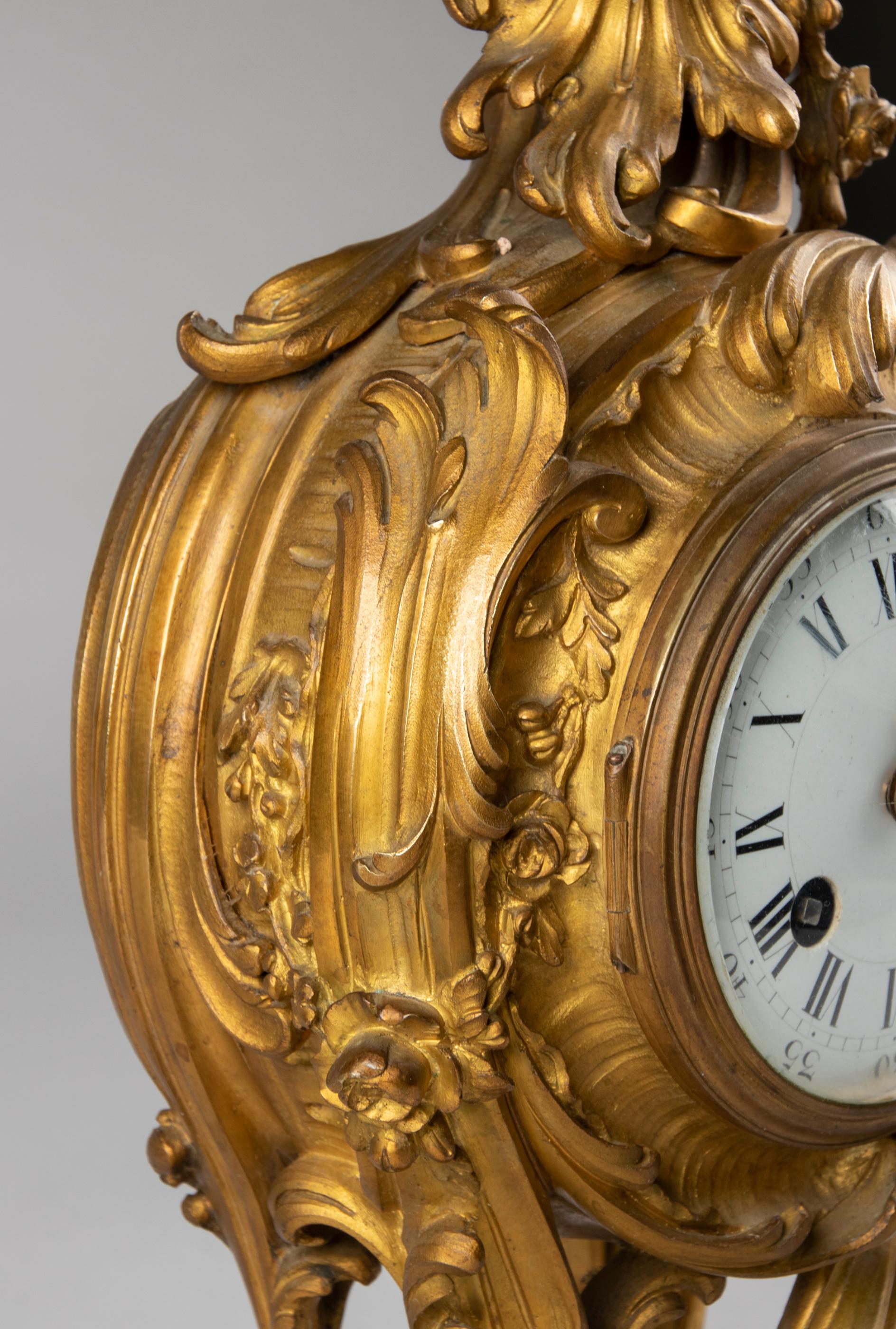 19th Century Louis XV Style Gilt Bronze Pendule Clock For Sale 7