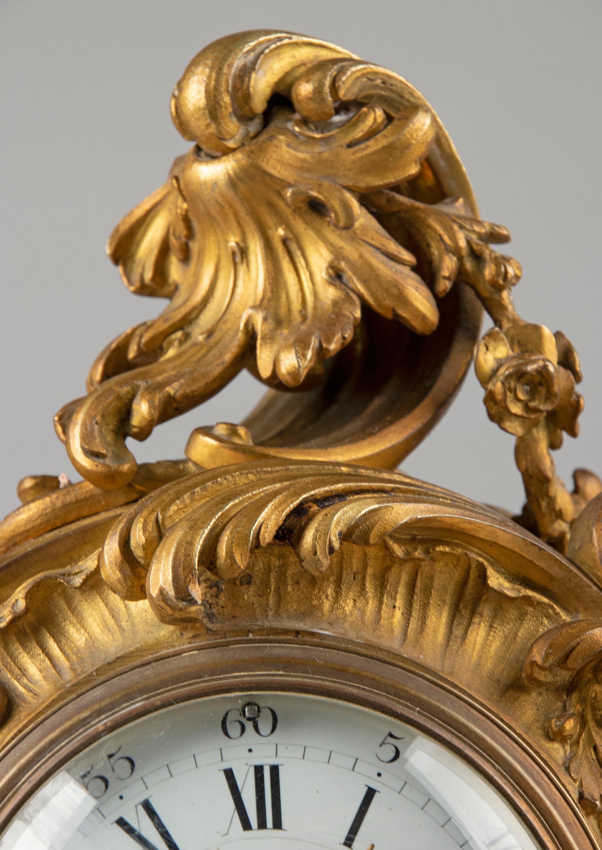 19th Century Louis XV Style Gilt Bronze Pendule Clock For Sale 8