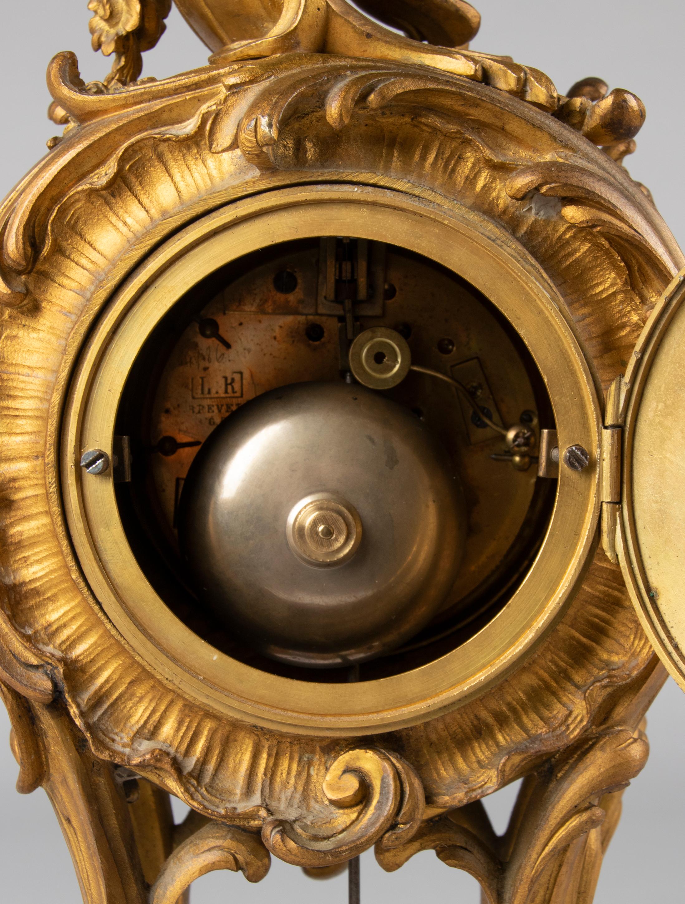 19th Century Louis XV Style Gilt Bronze Pendule Clock For Sale 10