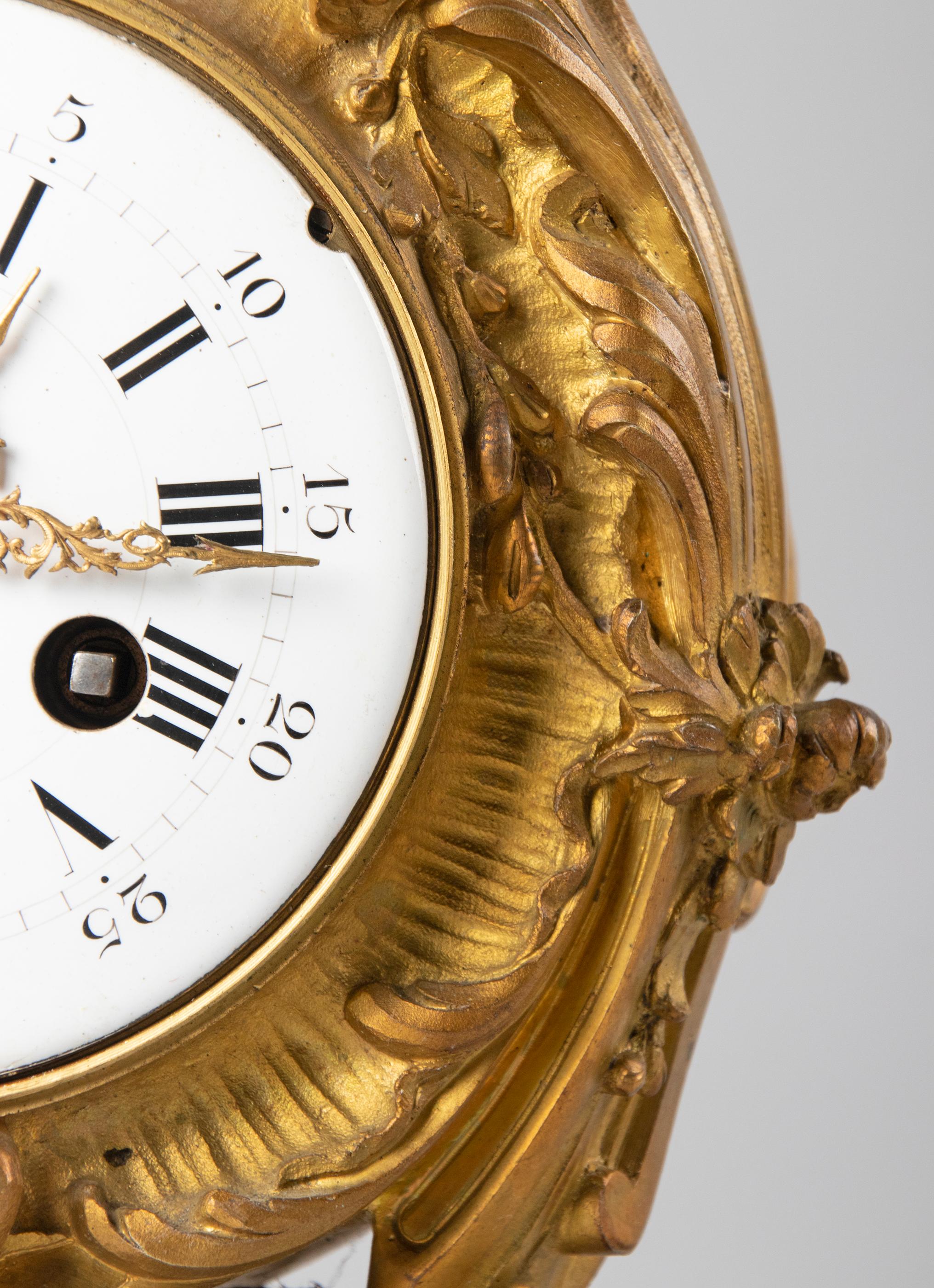 Rococo Revival 19th Century Louis XV Style Gilt Bronze Pendule Clock For Sale