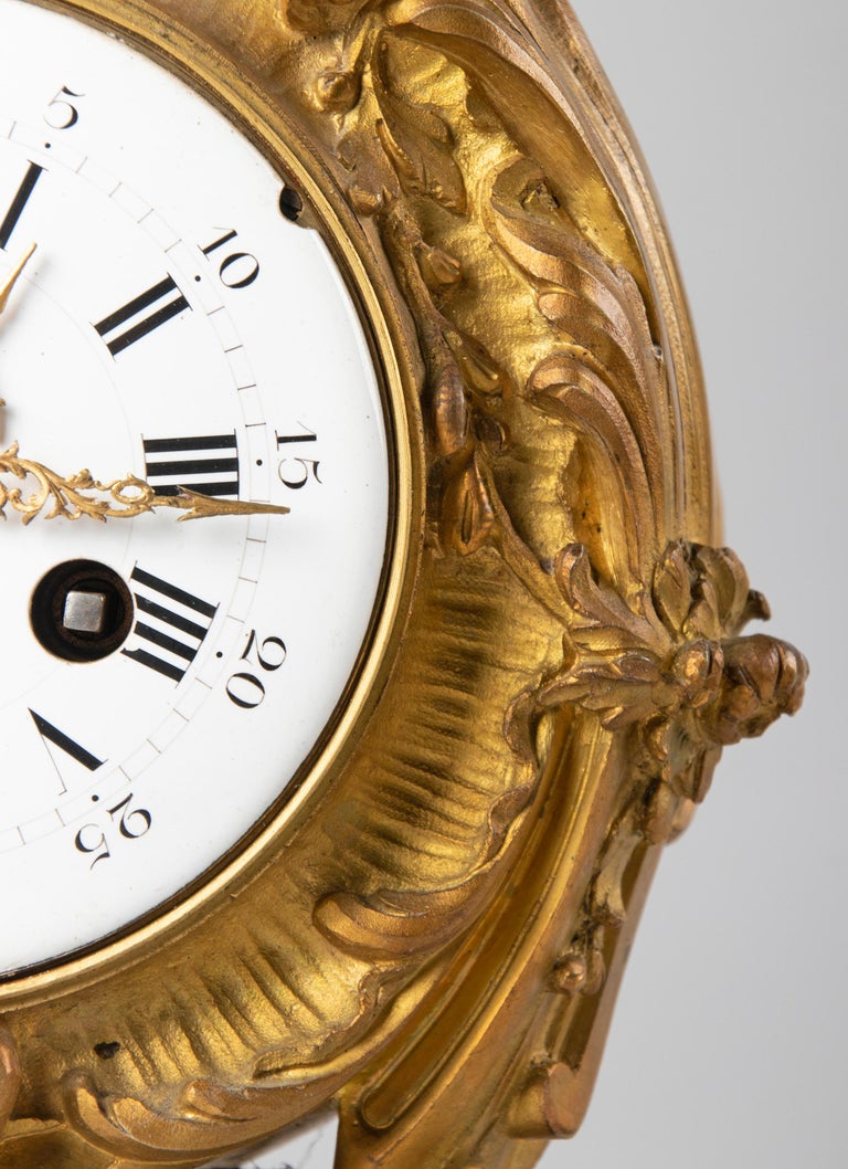 Cast 19th Century Louis XV Style Gilt Bronze Pendule Clock For Sale