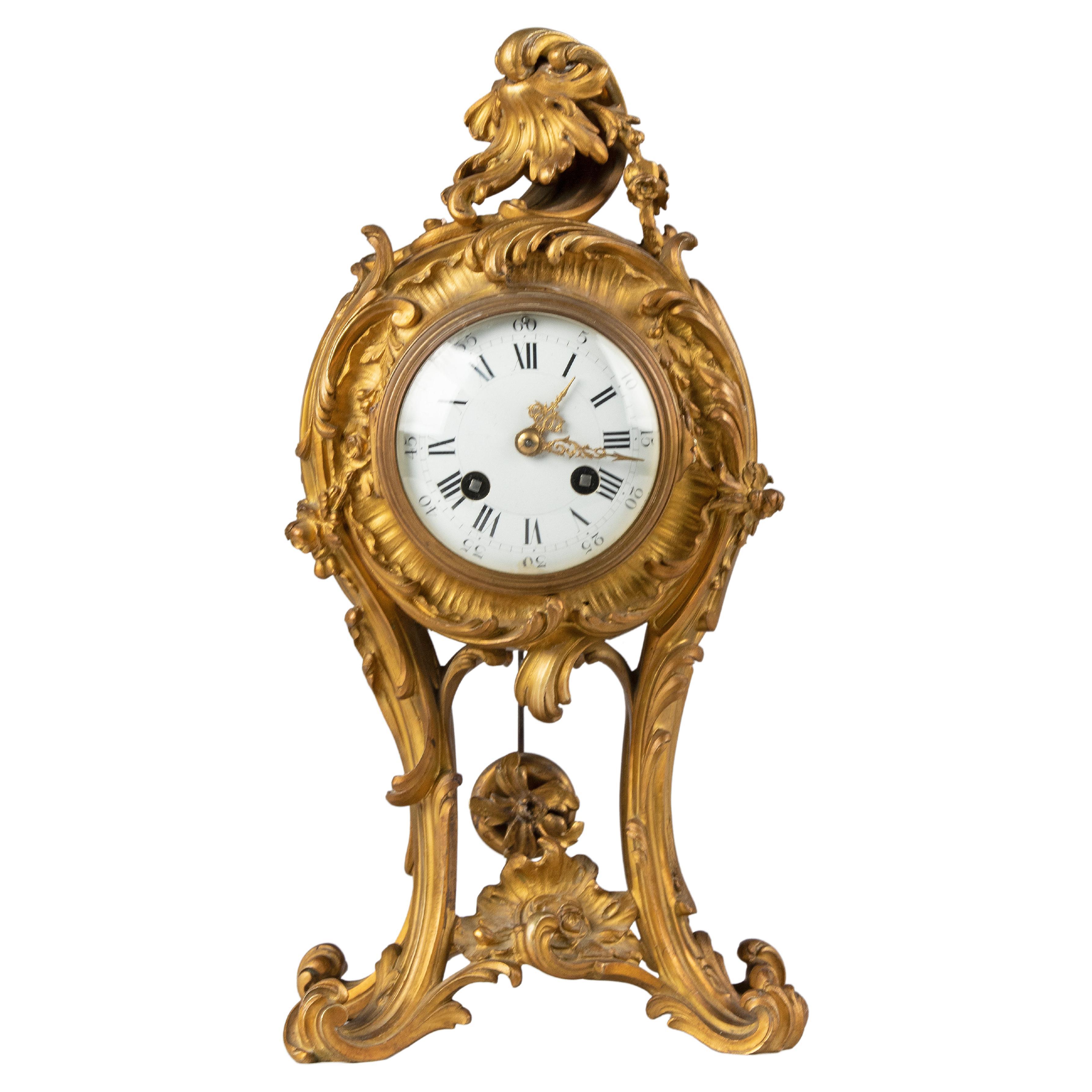 19th Century Louis XV Style Gilt Bronze Pendule Clock