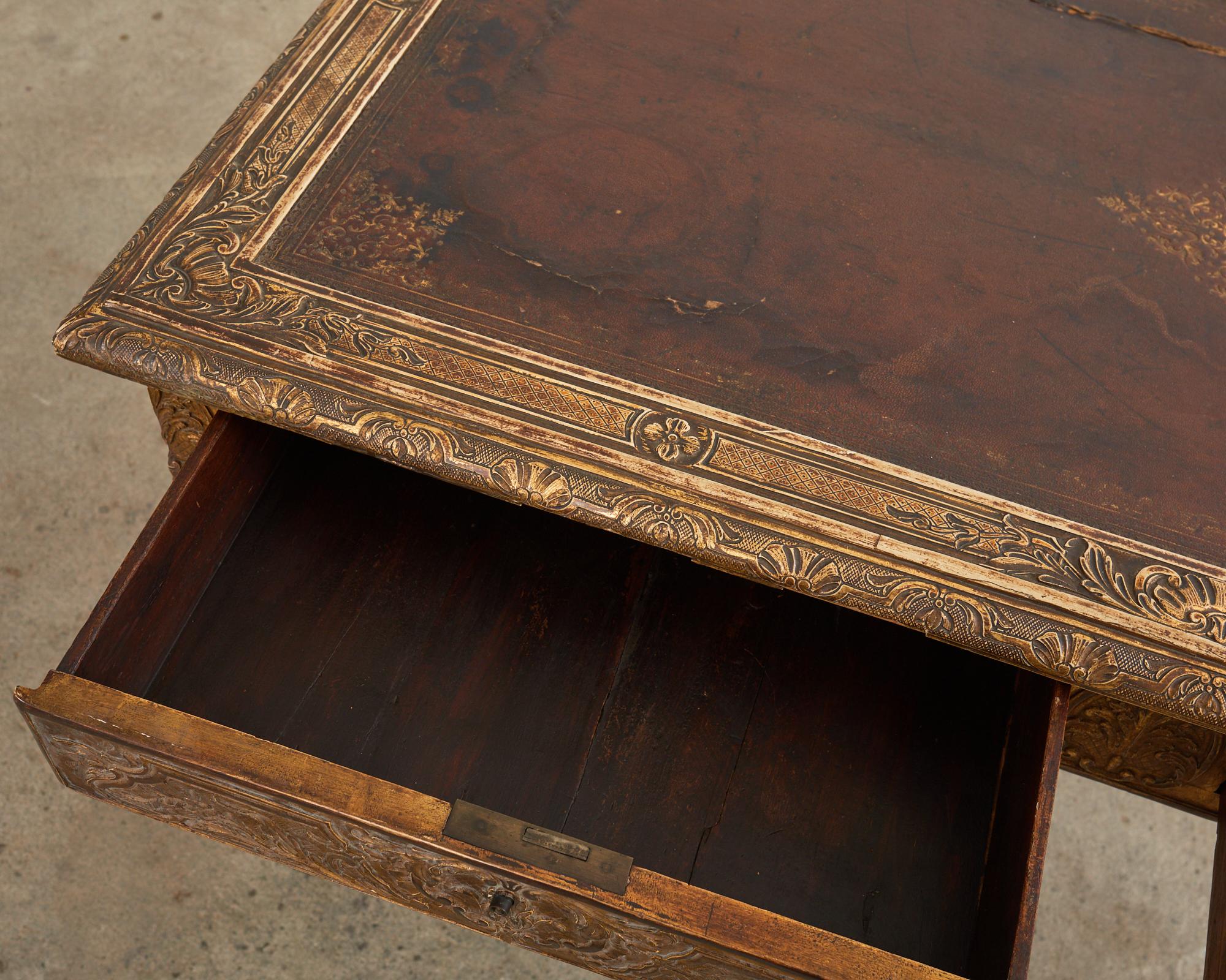 19th Century Louis XV Style Gilt Carved Writing Table Desk For Sale 5