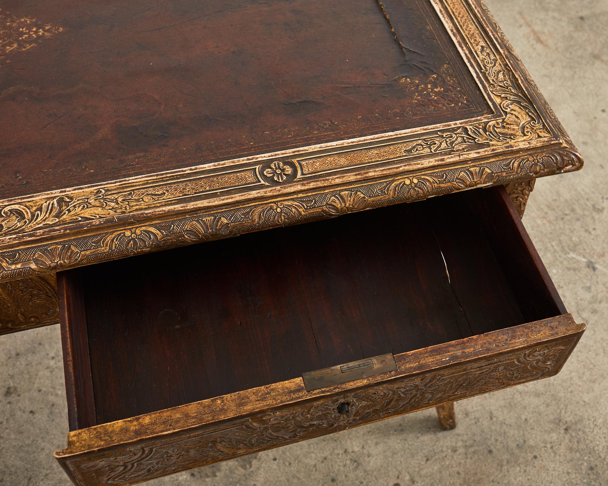 19th Century Louis XV Style Gilt Carved Writing Table Desk For Sale 6