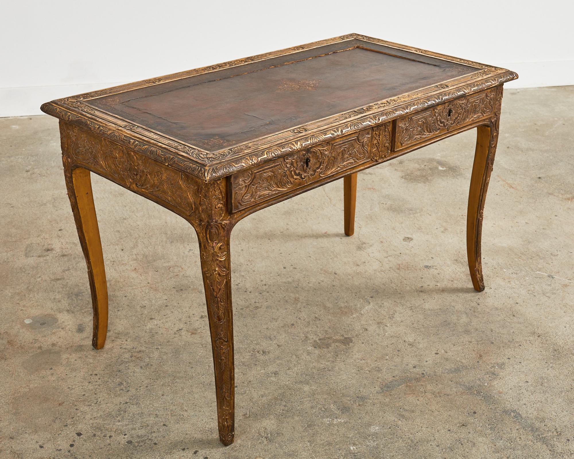 19th Century Louis XV Style Gilt Carved Writing Table Desk For Sale 7