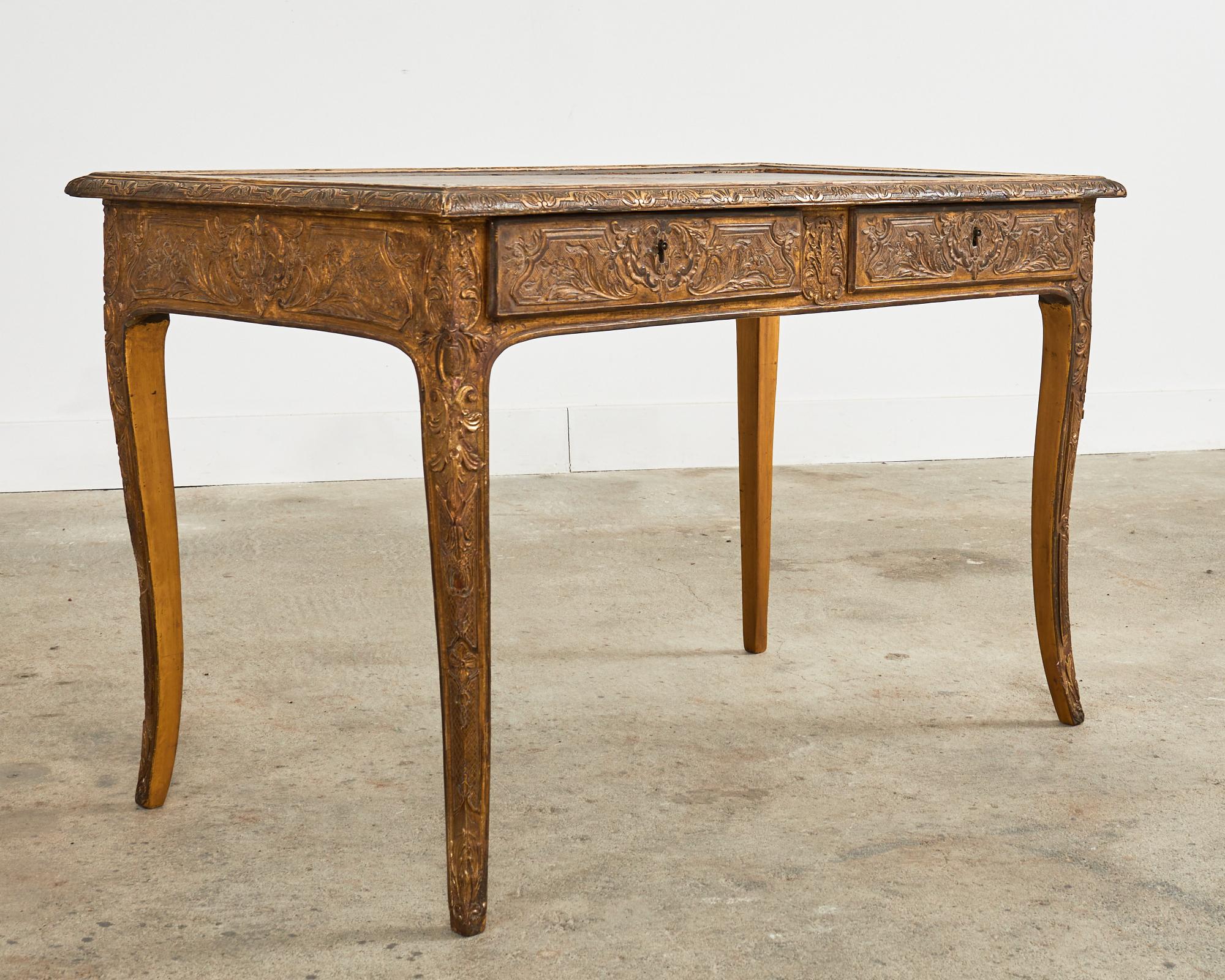 19th Century Louis XV Style Gilt Carved Writing Table Desk For Sale 9