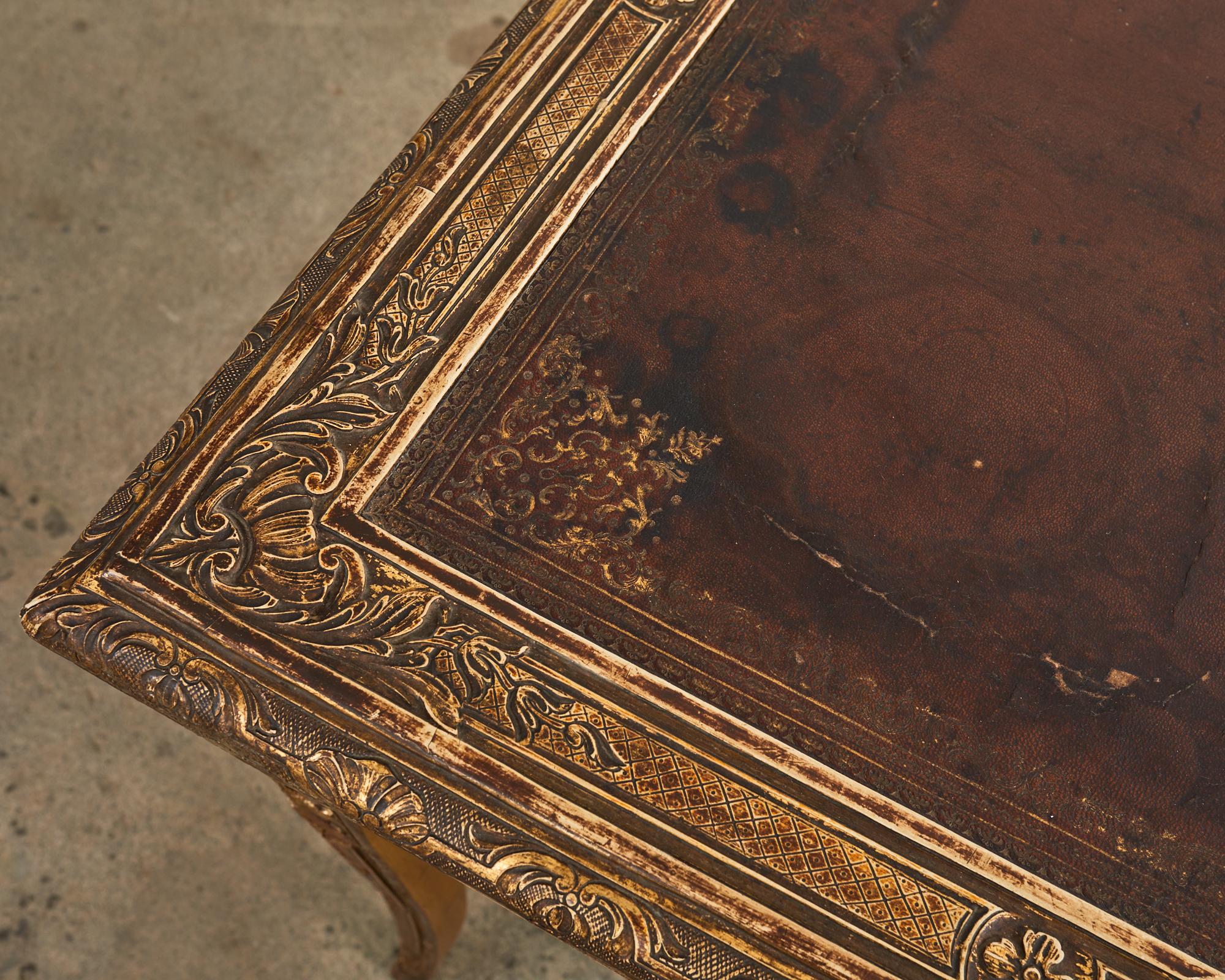 19th Century Louis XV Style Gilt Carved Writing Table Desk For Sale 10