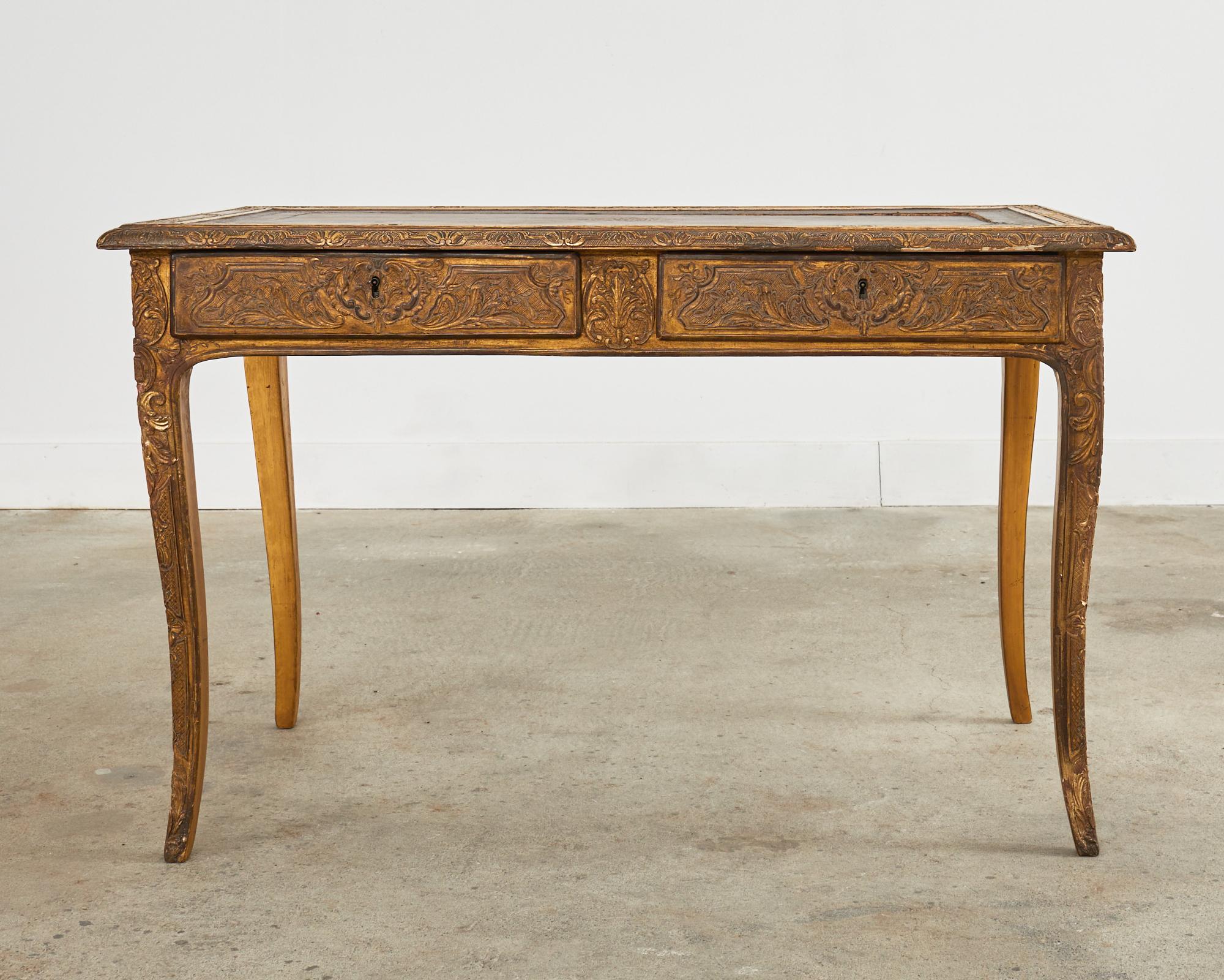 19th Century Louis XV Style Gilt Carved Writing Table Desk For Sale 11