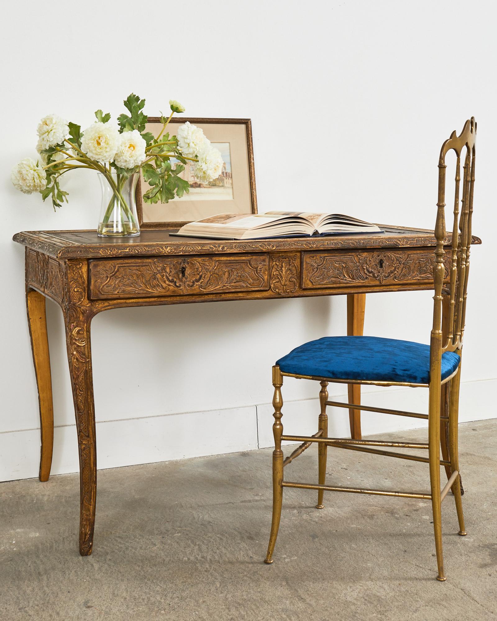 19th Century Louis XV Style Gilt Carved Writing Table Desk For Sale 12