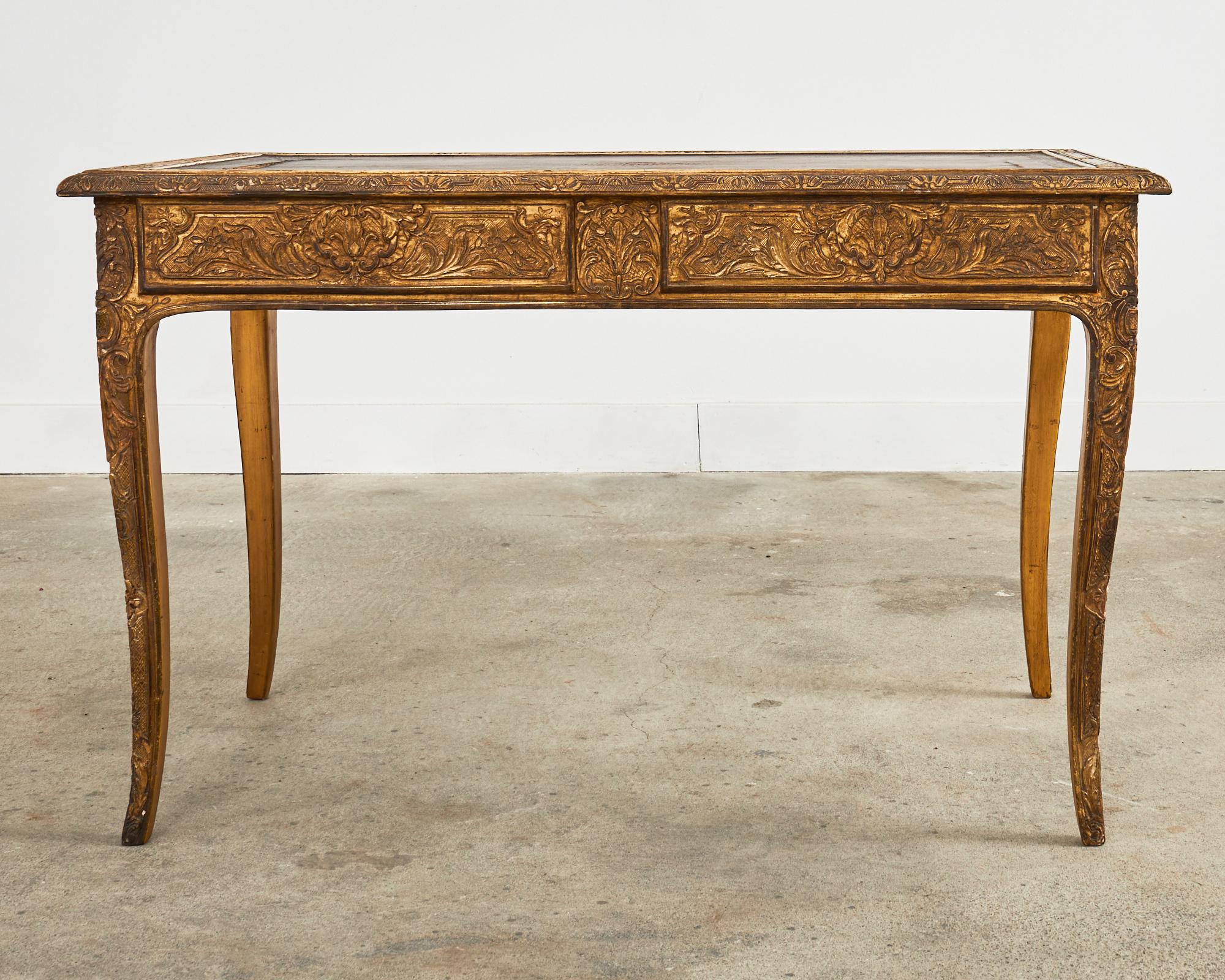 19th Century Louis XV Style Gilt Carved Writing Table Desk For Sale 15