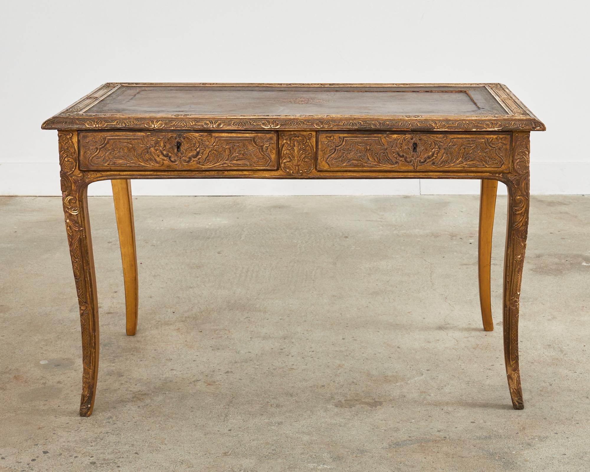 French 19th Century Louis XV Style Gilt Carved Writing Table Desk For Sale