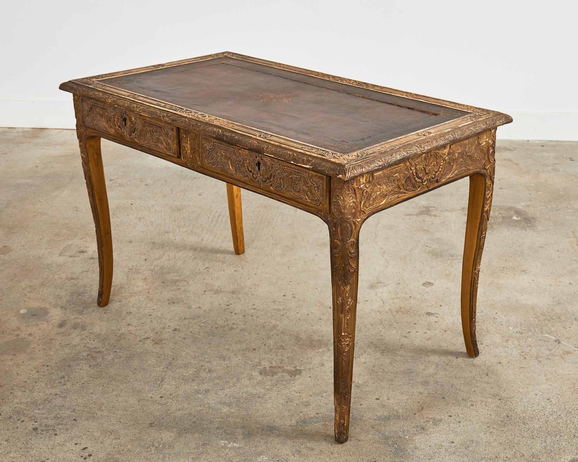 19th Century Louis XV Style Gilt Carved Writing Table Desk In Distressed Condition For Sale In Rio Vista, CA