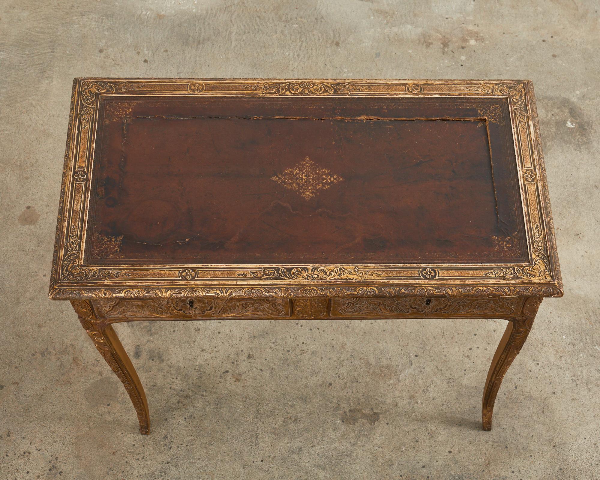 Gesso 19th Century Louis XV Style Gilt Carved Writing Table Desk For Sale