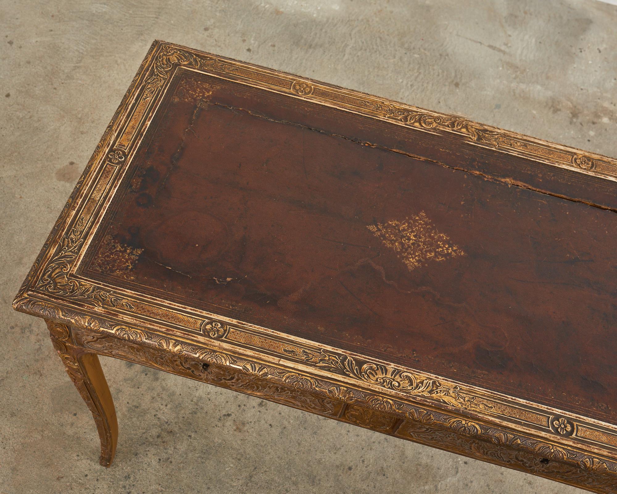 19th Century Louis XV Style Gilt Carved Writing Table Desk For Sale 1