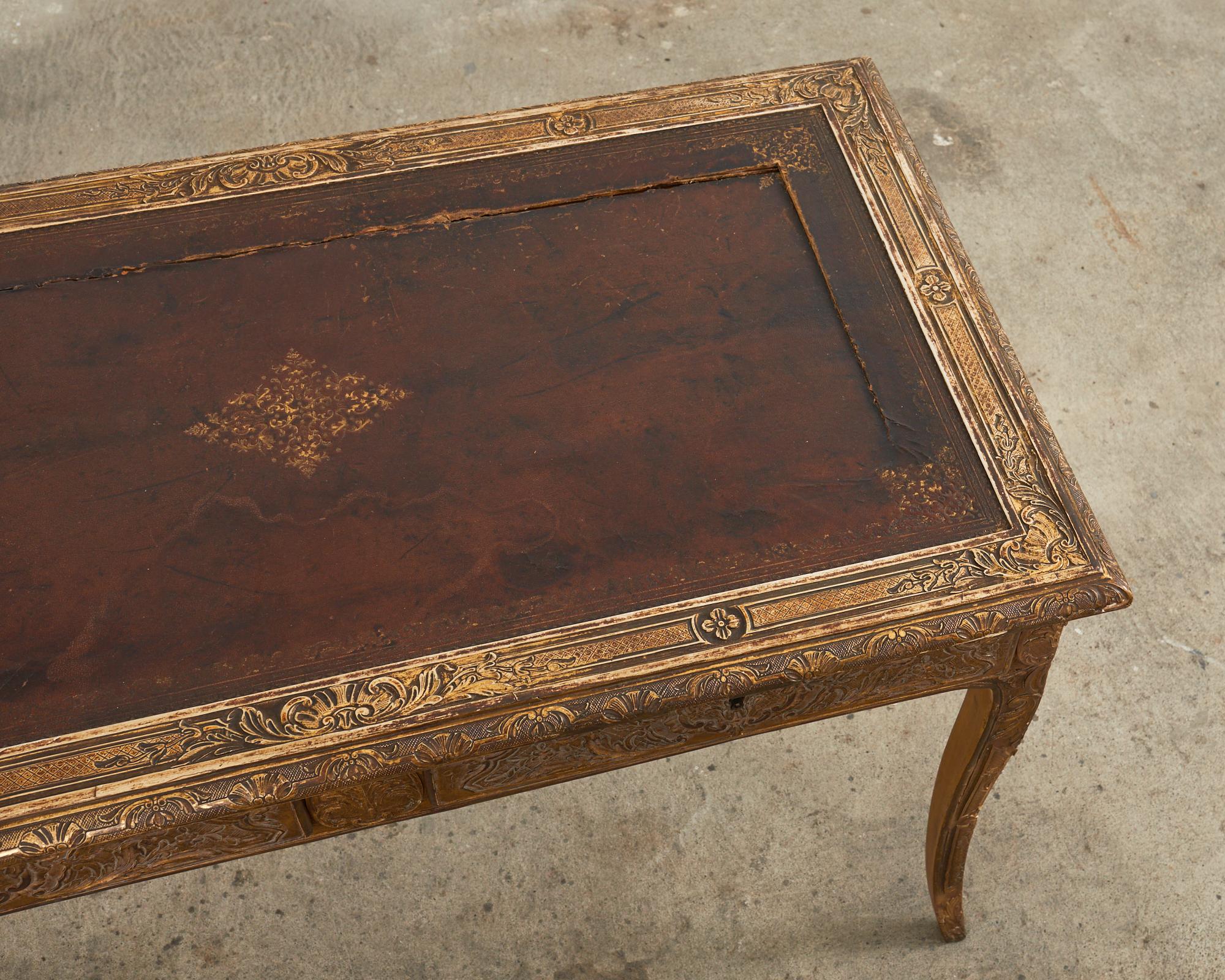 19th Century Louis XV Style Gilt Carved Writing Table Desk For Sale 2