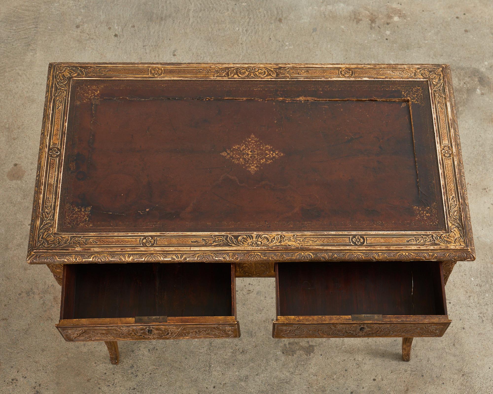 19th Century Louis XV Style Gilt Carved Writing Table Desk For Sale 4