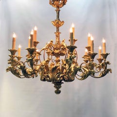 19th Century Louis XV Style Giltwood 18-Light Chandelier