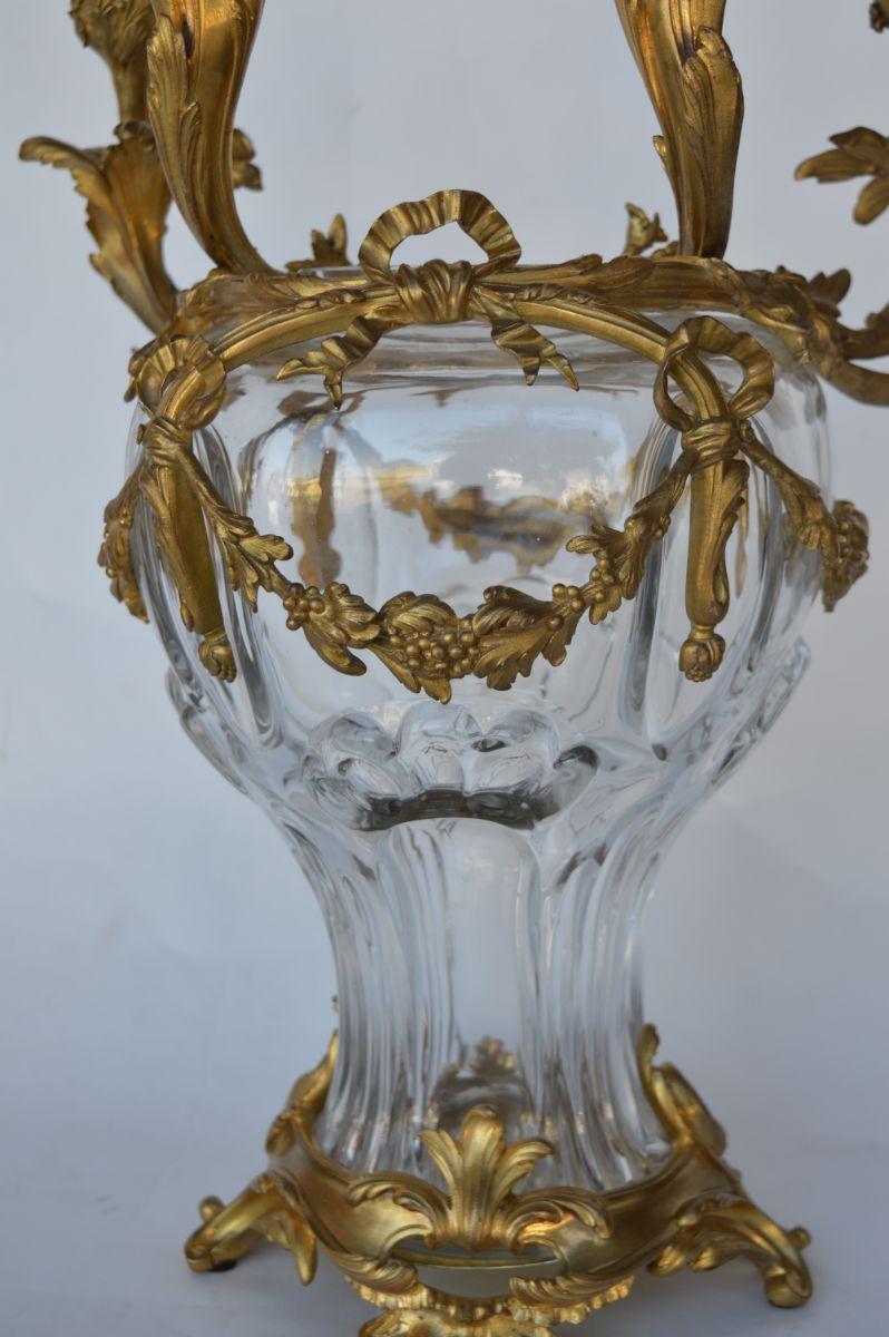 Candelabro de vidrio y ormolu dorado estilo Luis XV del siglo XIX de Henri Vian en venta 6