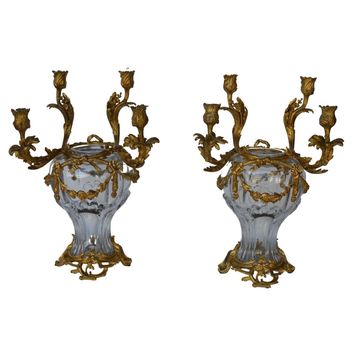 19th Century Louis XV Style Glass and Gild Ormolu Candelabra by Henri Vian For Sale 3