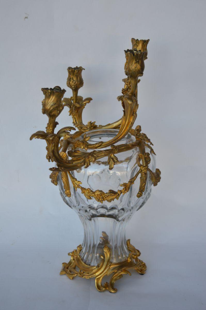 Candelabro de vidrio y ormolu dorado estilo Luis XV del siglo XIX de Henri Vian en venta 5