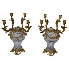 Candelabro in vetro e ormolo dorato di Henry Vian del XIX secolo in stile Luigi XV