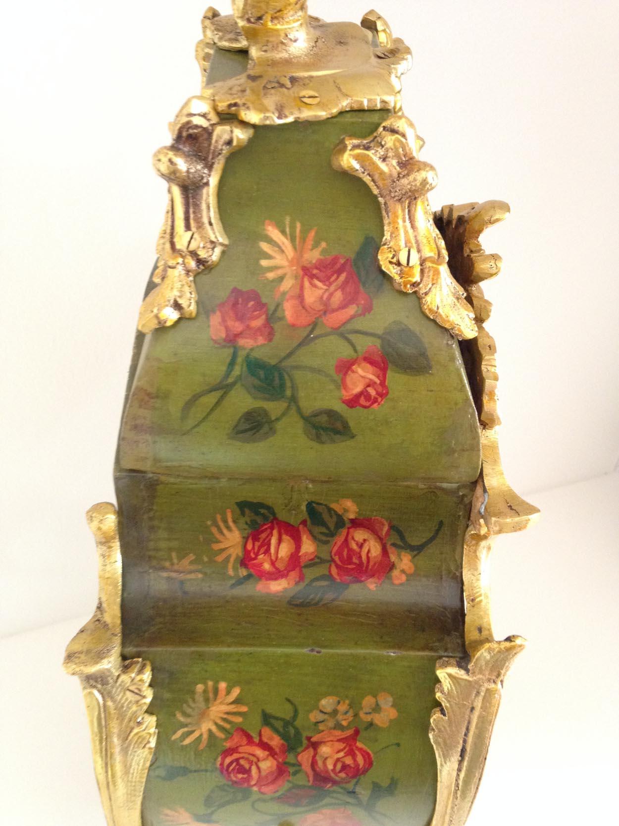 Louis XV Style Green Floral Decorated Mantel Clock, circa 1830 In Good Condition In Melbourne, Victoria