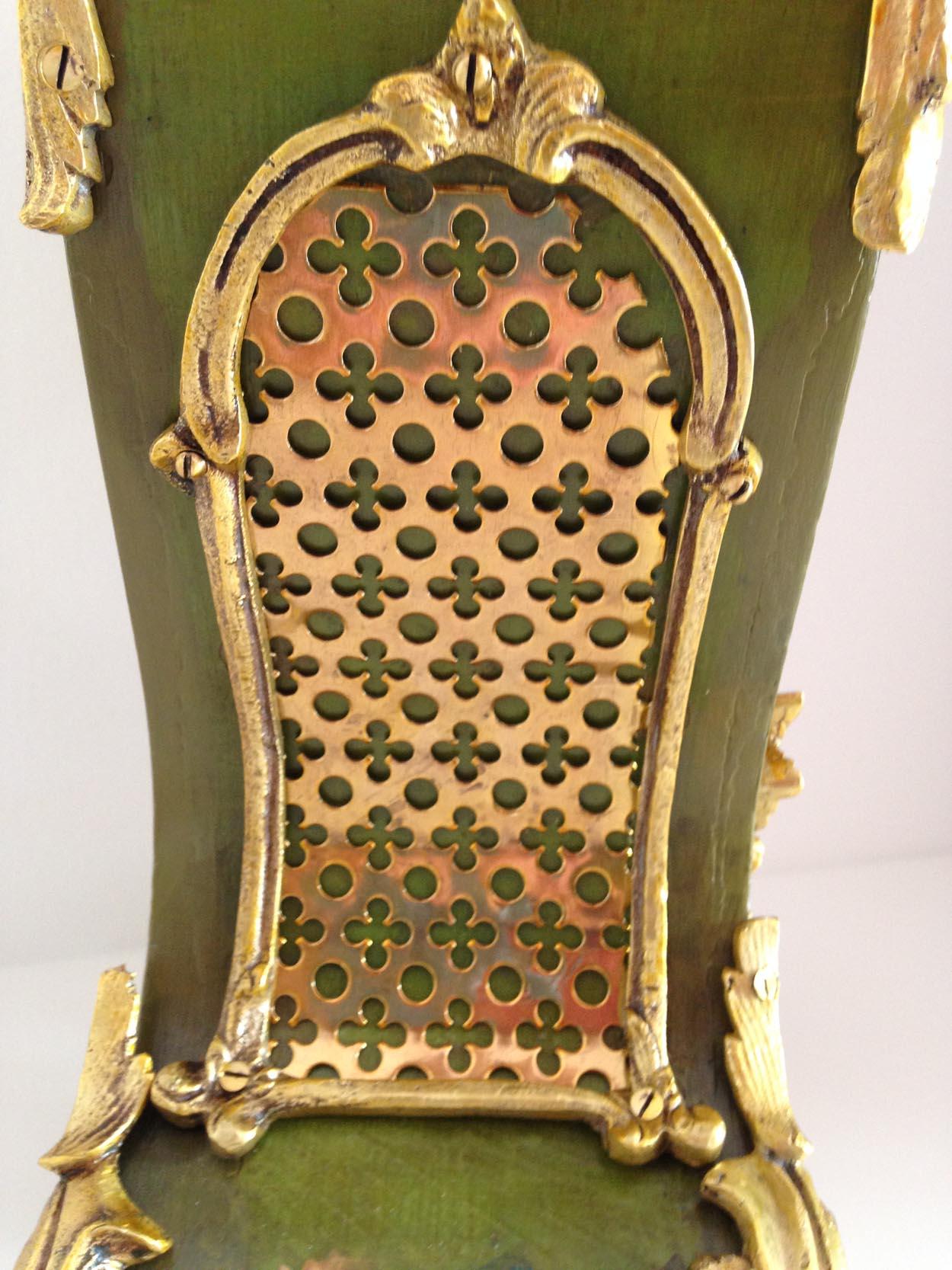 Brass Louis XV Style Green Floral Decorated Mantel Clock, circa 1830