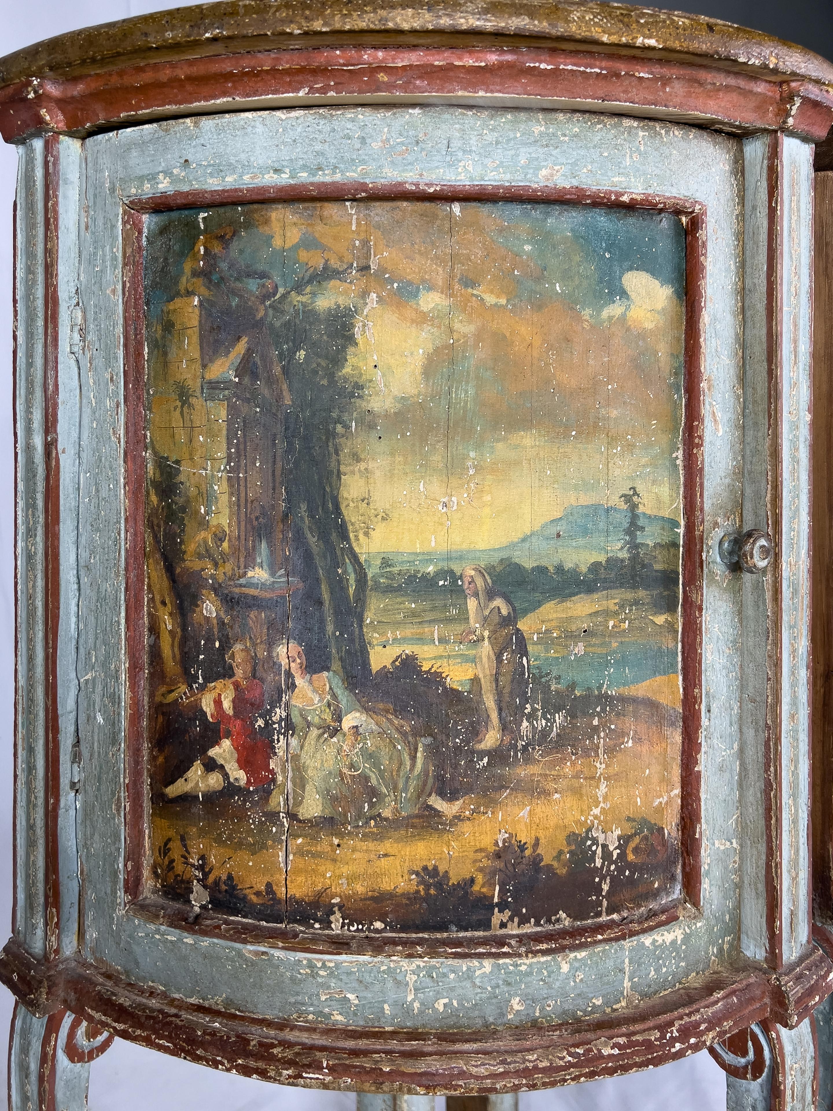 Français Armoires d'angle de style Louis XV du 19ème siècle peintes à la main en vente