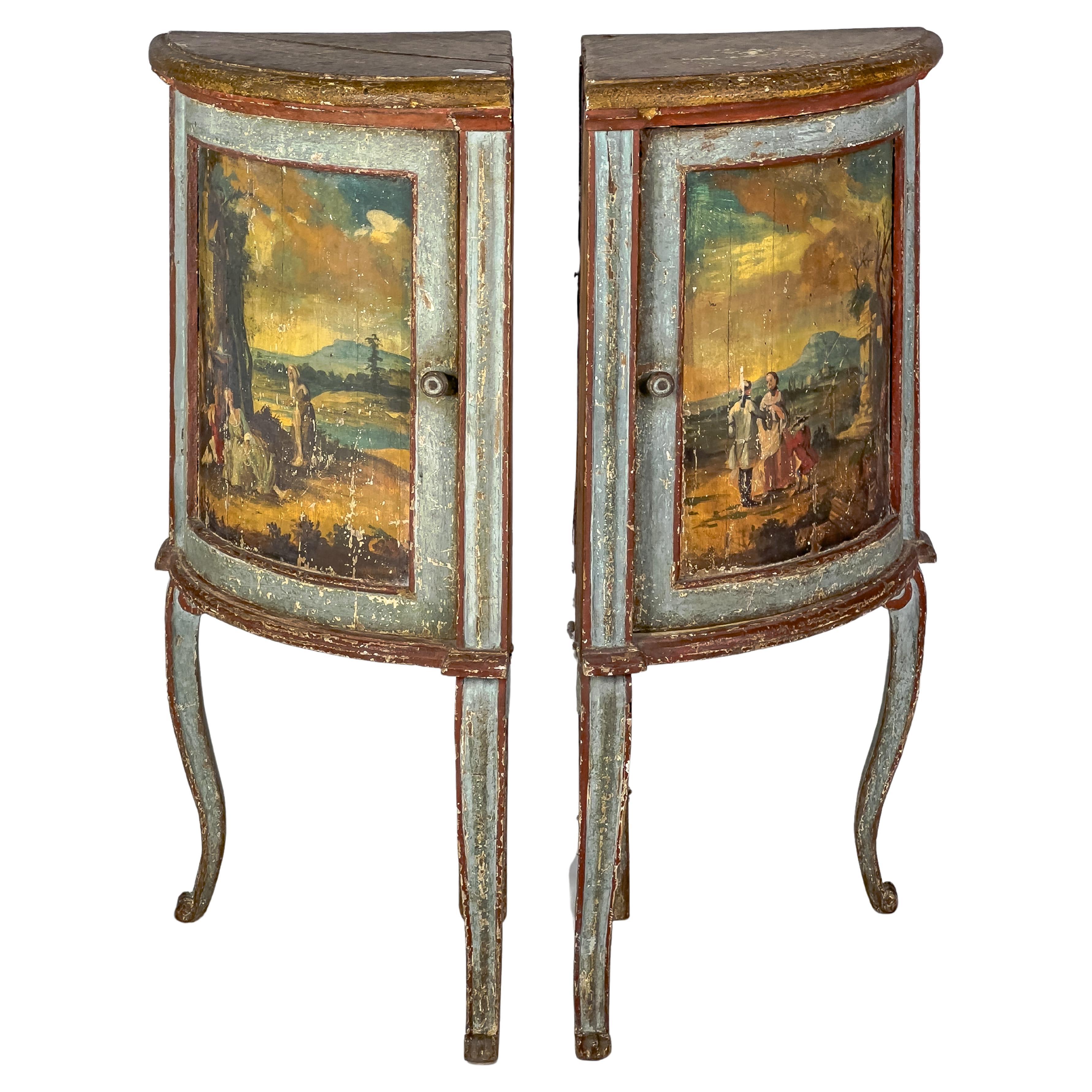 19th Century Louis XV Style Hand-Painted Corner Cabinets For Sale