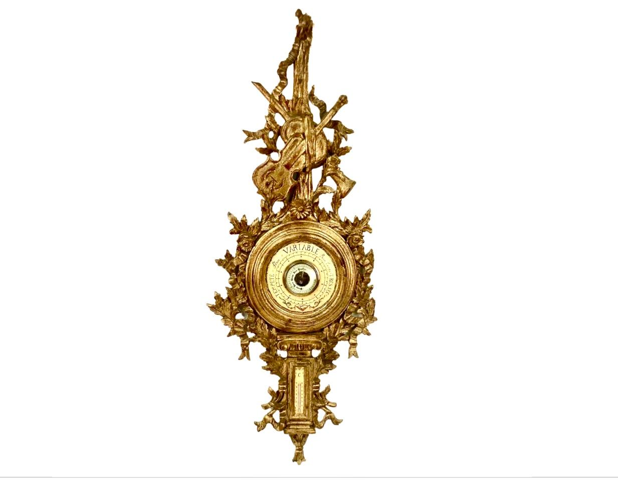 19th Century Louis XV Style Italian Giltwood Barometer For Sale 8