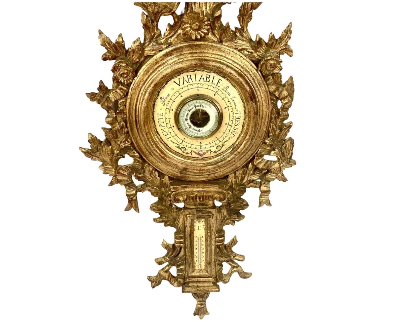 Italienisches Giltholz-Barometer im Stil Ludwigs XV. des 19. (Louis XV.) im Angebot