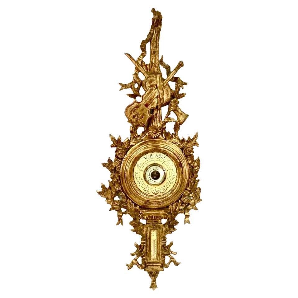 19th Century Louis XV Style Italian Giltwood Barometer