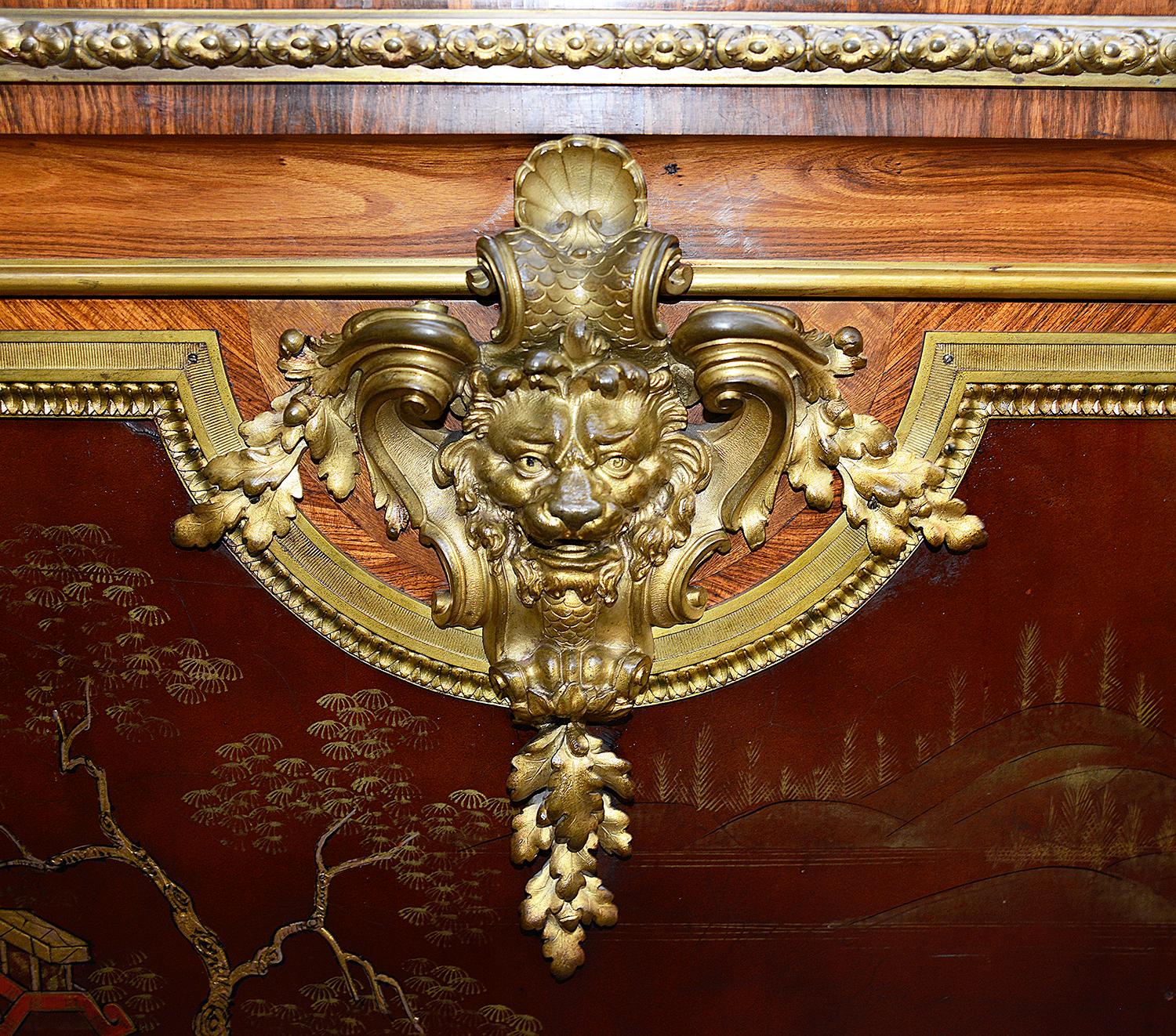 Veneer 19th Century Louis XV Style Japanned Lacquer Side Cabinet by Beauderley For Sale