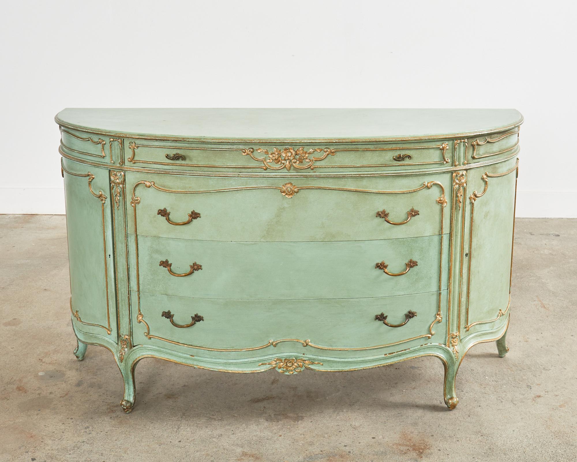 English 19th Century Louis XV Style Lacquered Bow Front Demilune Sideboard For Sale