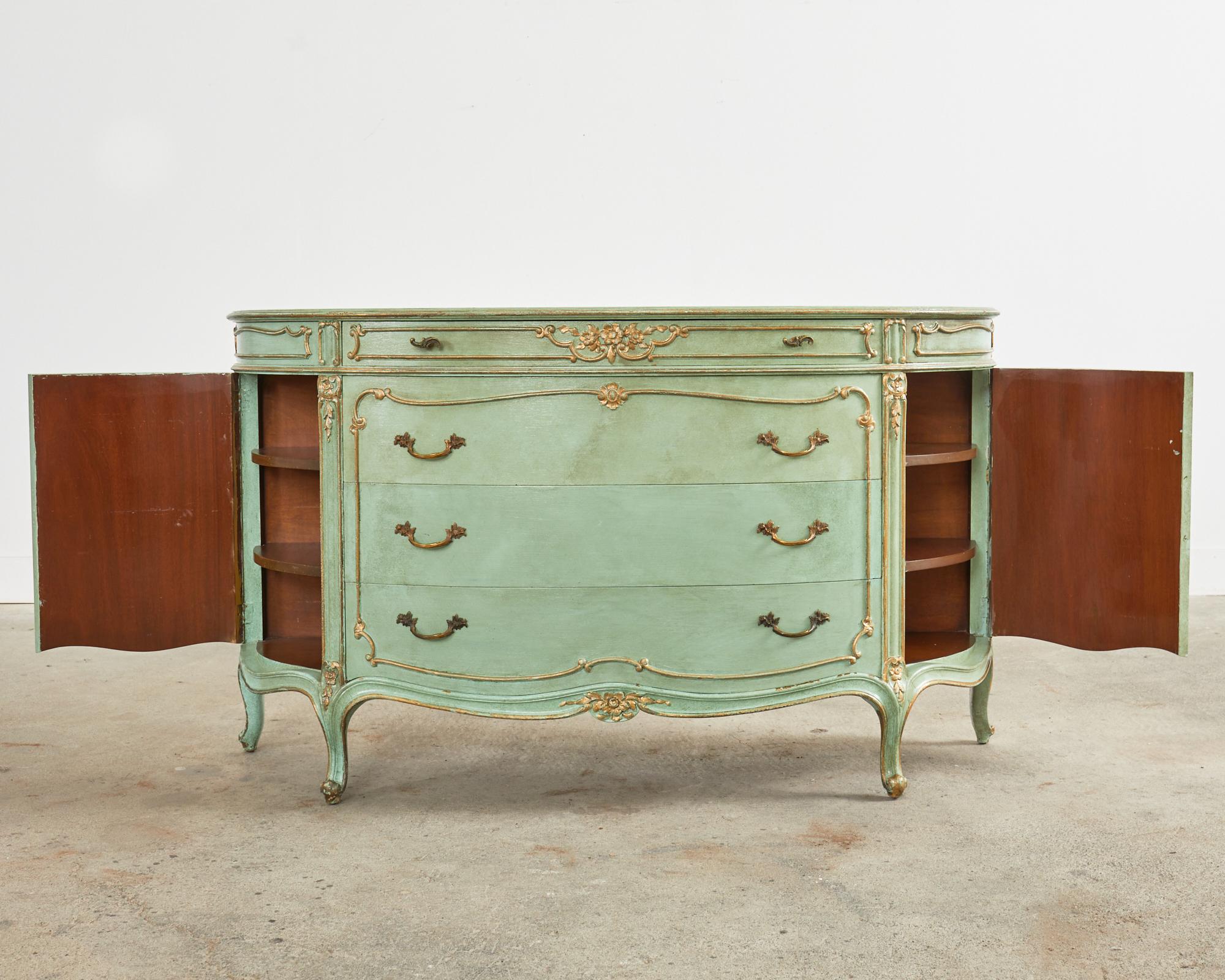 Painted 19th Century Louis XV Style Lacquered Bow Front Demilune Sideboard For Sale