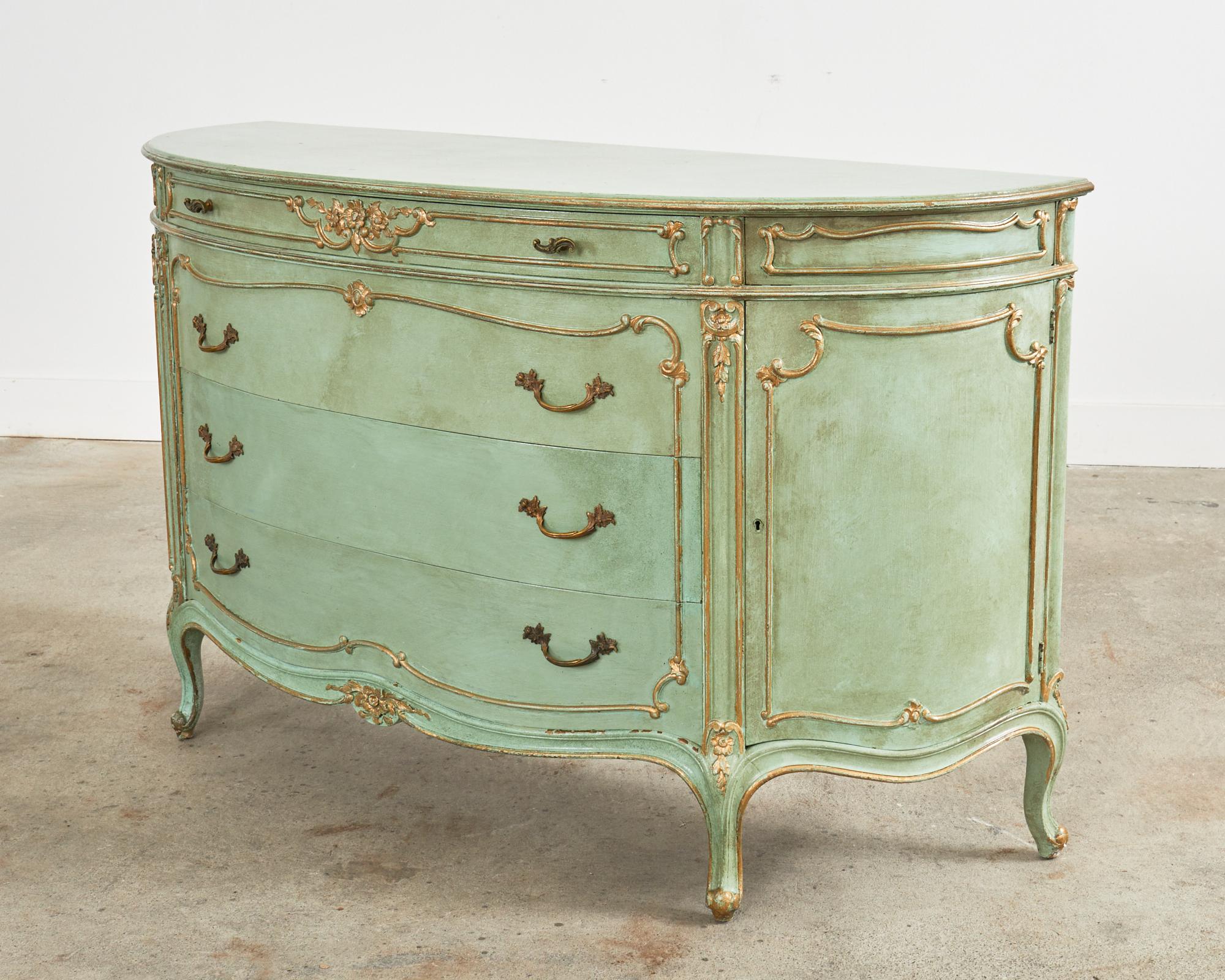 19th Century Louis XV Style Lacquered Bow Front Demilune Sideboard In Good Condition For Sale In Rio Vista, CA