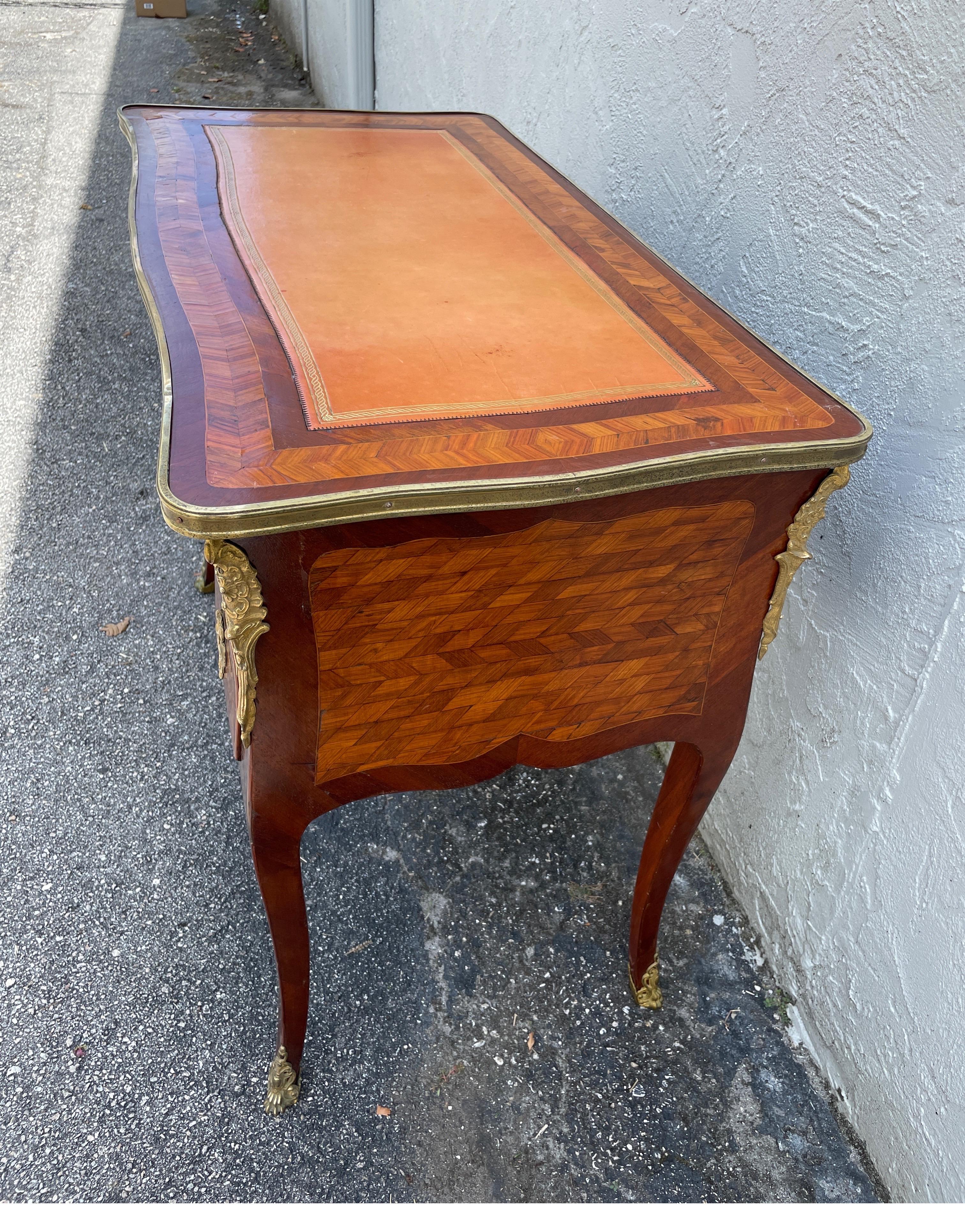 Wood 19th Century Louis XV Style Ladies French Marquetry Desk For Sale