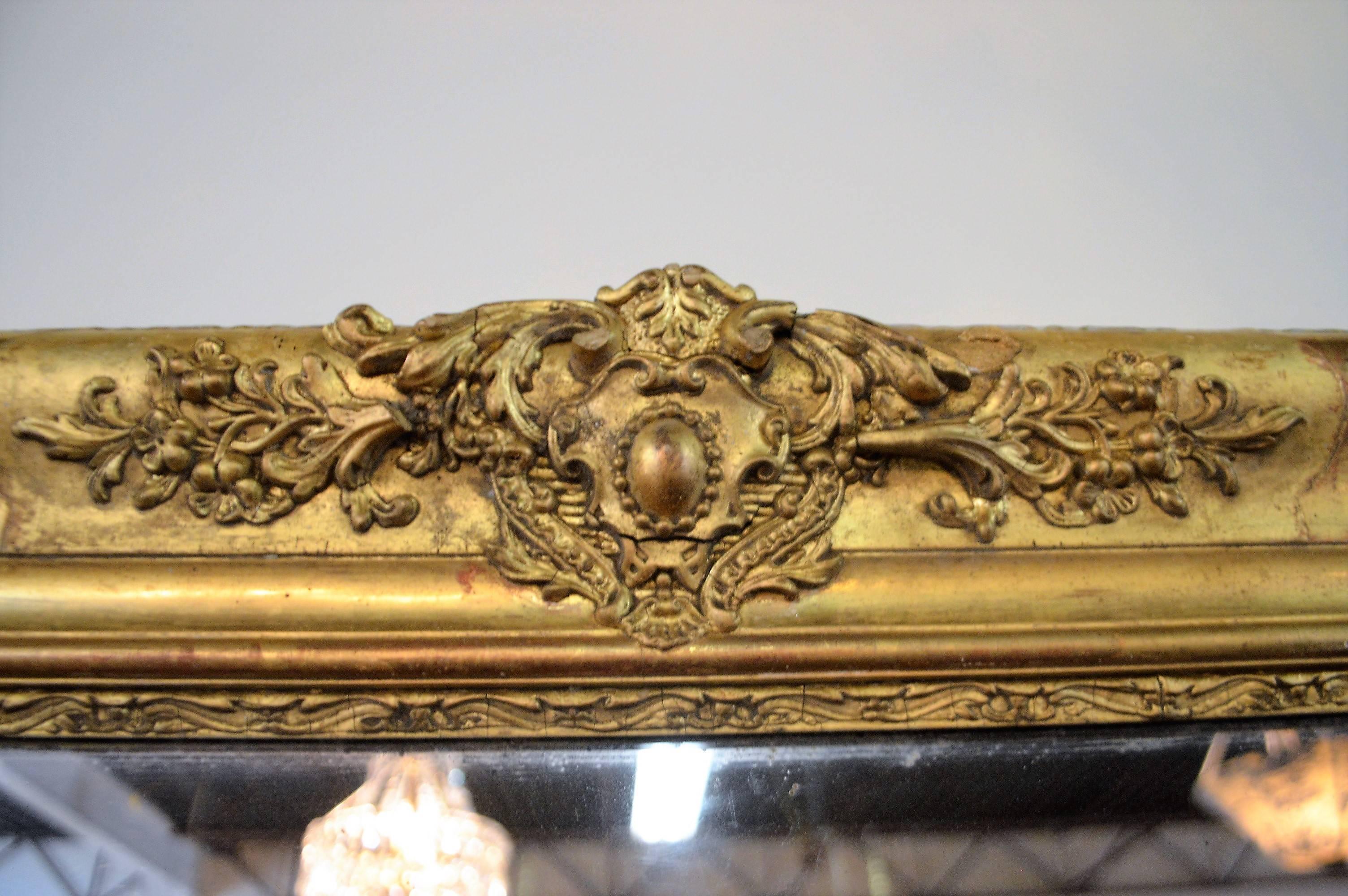 French 19th Century Louis XV Style Large Gilded Mirror with Carved Details