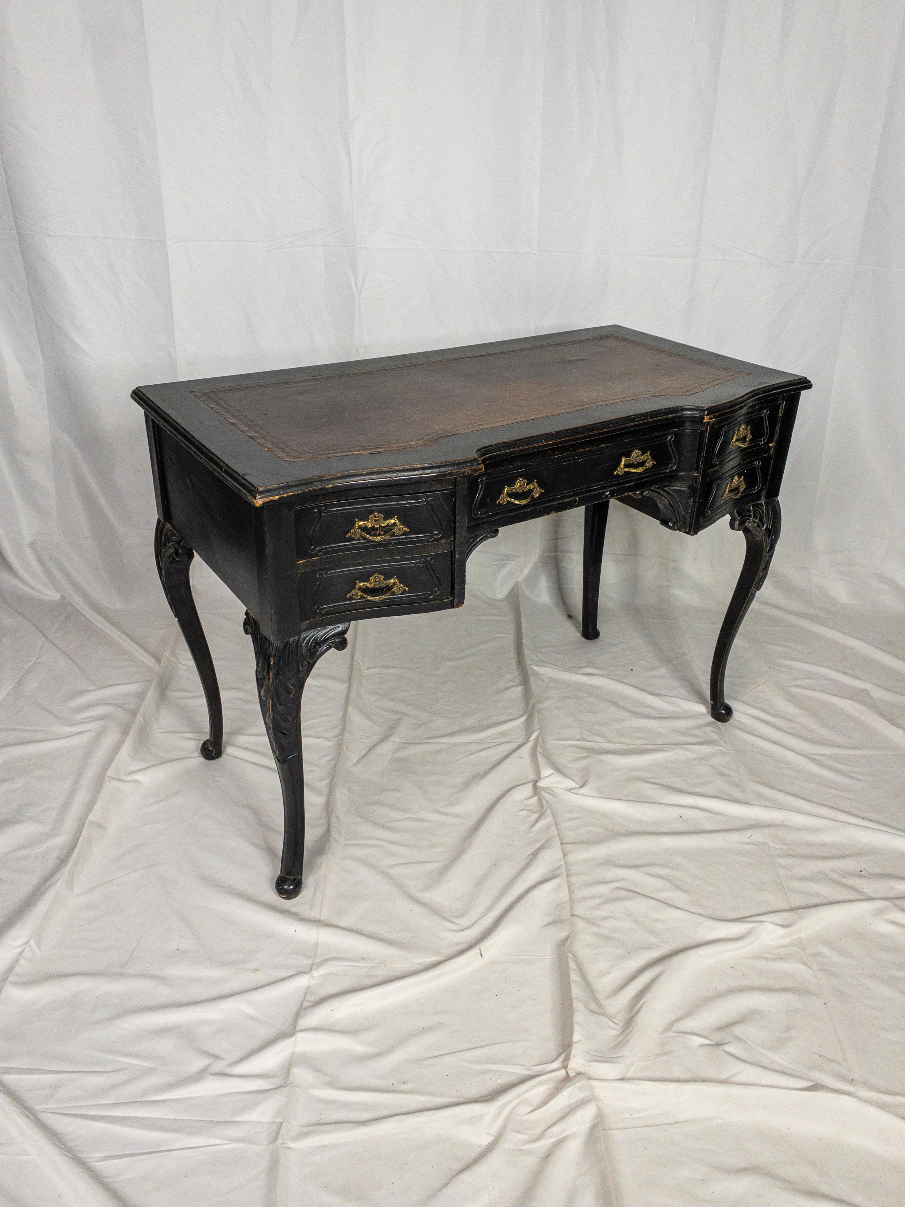 Carved 19th Century Louis XV Style Leather Top French Desk For Sale