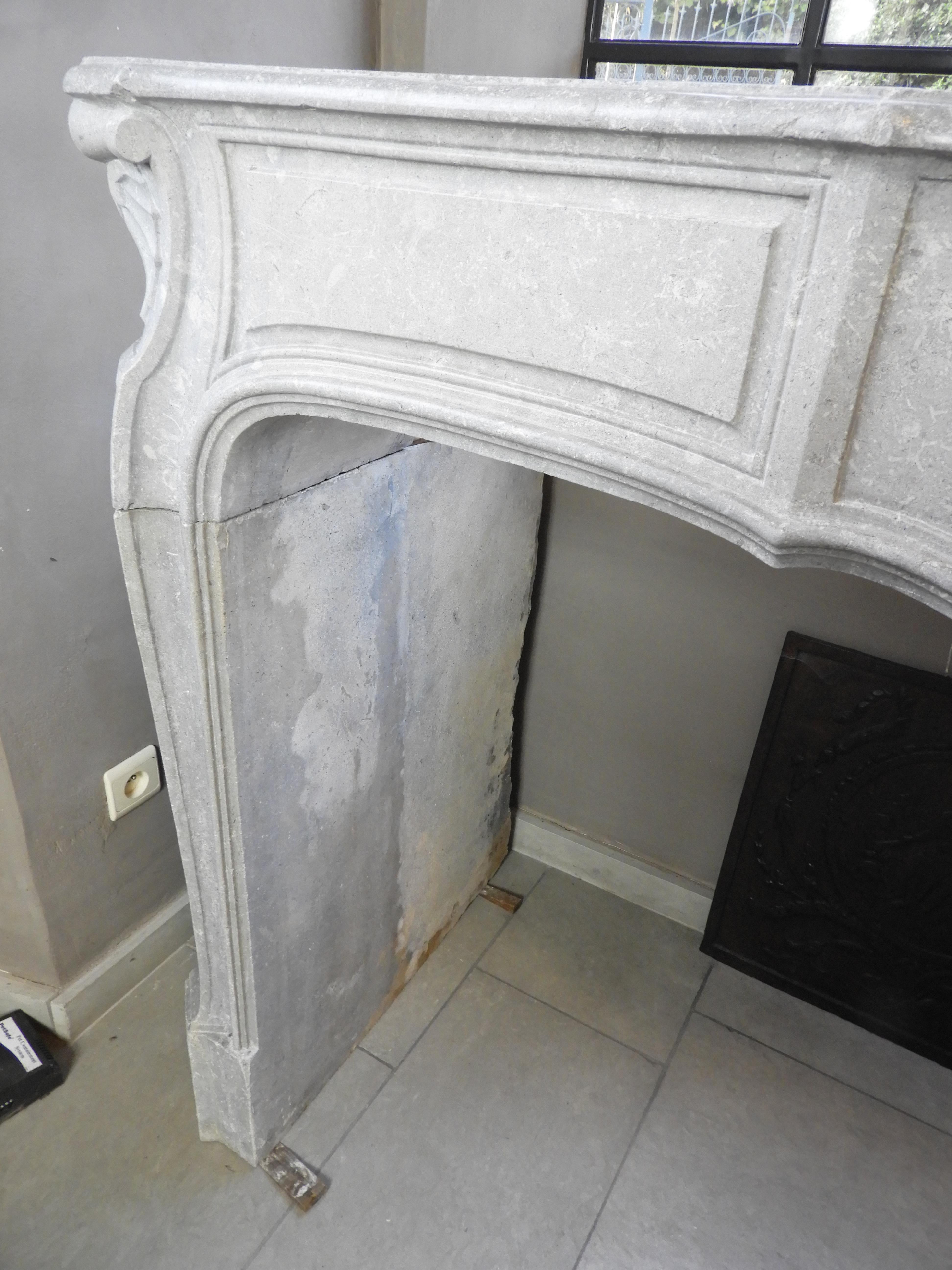 19th Century Louis XV Style Louis 15th Fireplace in Grey French Limestone For Sale 11