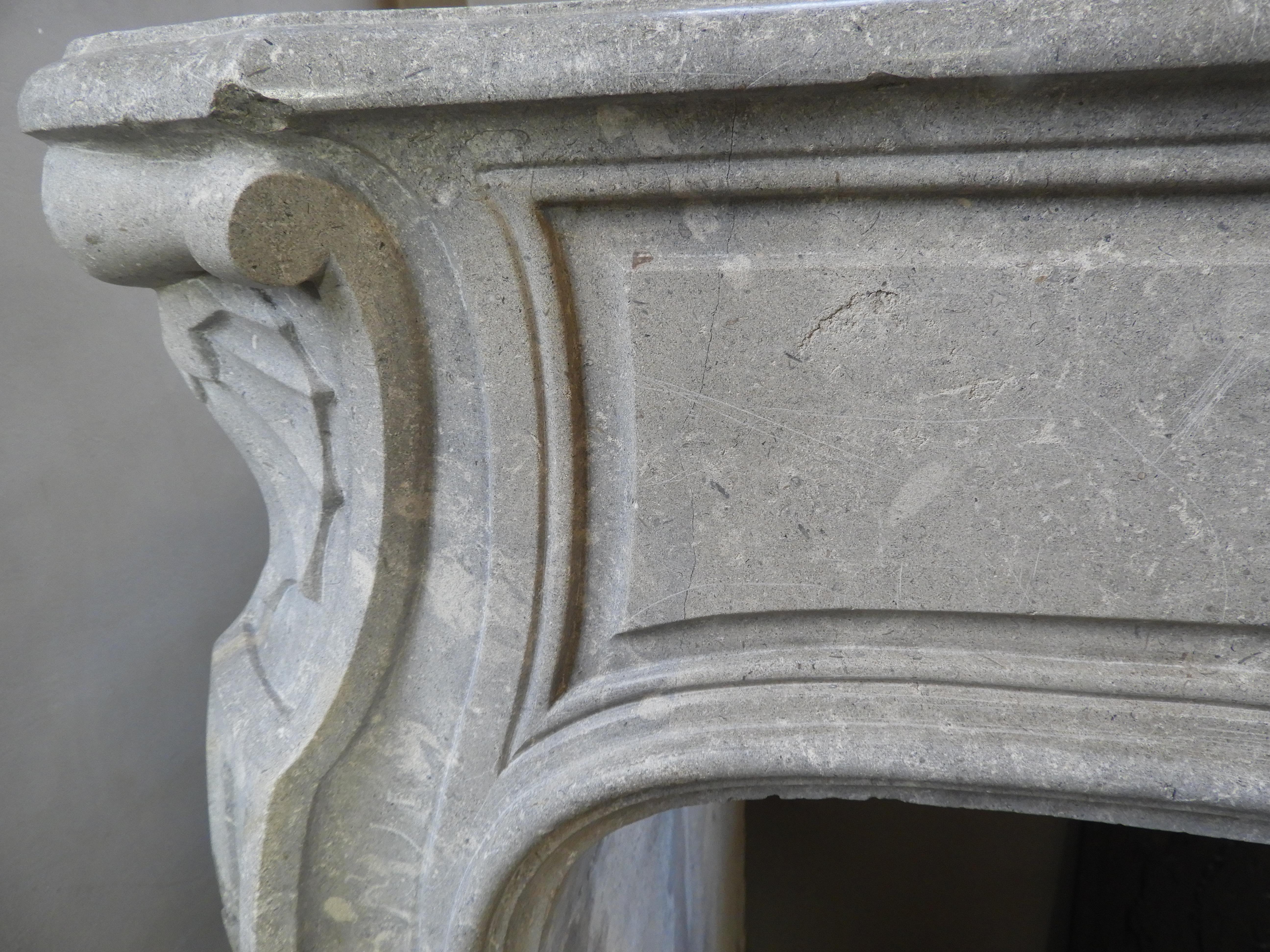 19th Century Louis XV Style Louis 15th Fireplace in Grey French Limestone For Sale 14
