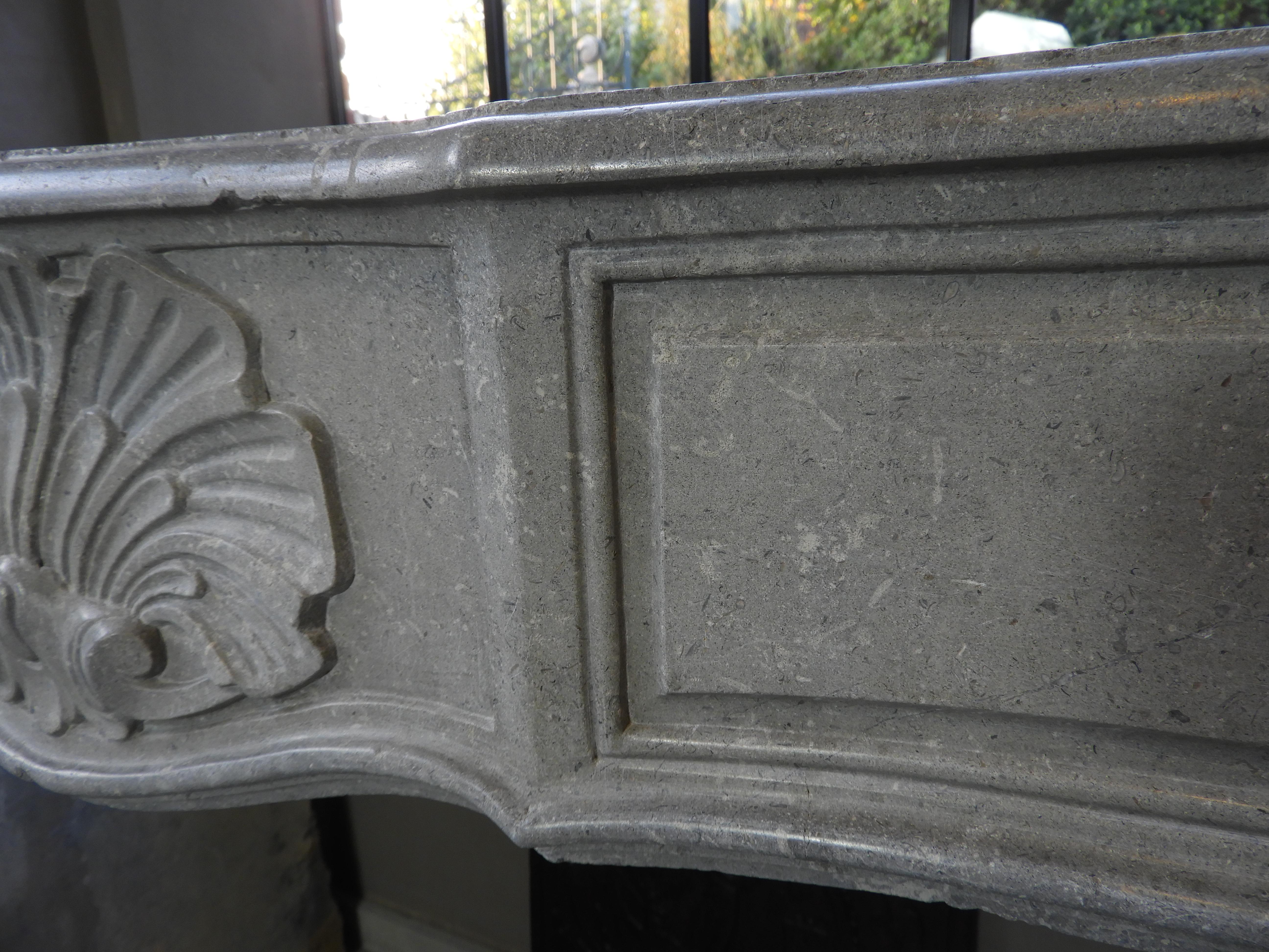 19th Century Louis XV Style Louis 15th Fireplace in Grey French Limestone For Sale 4