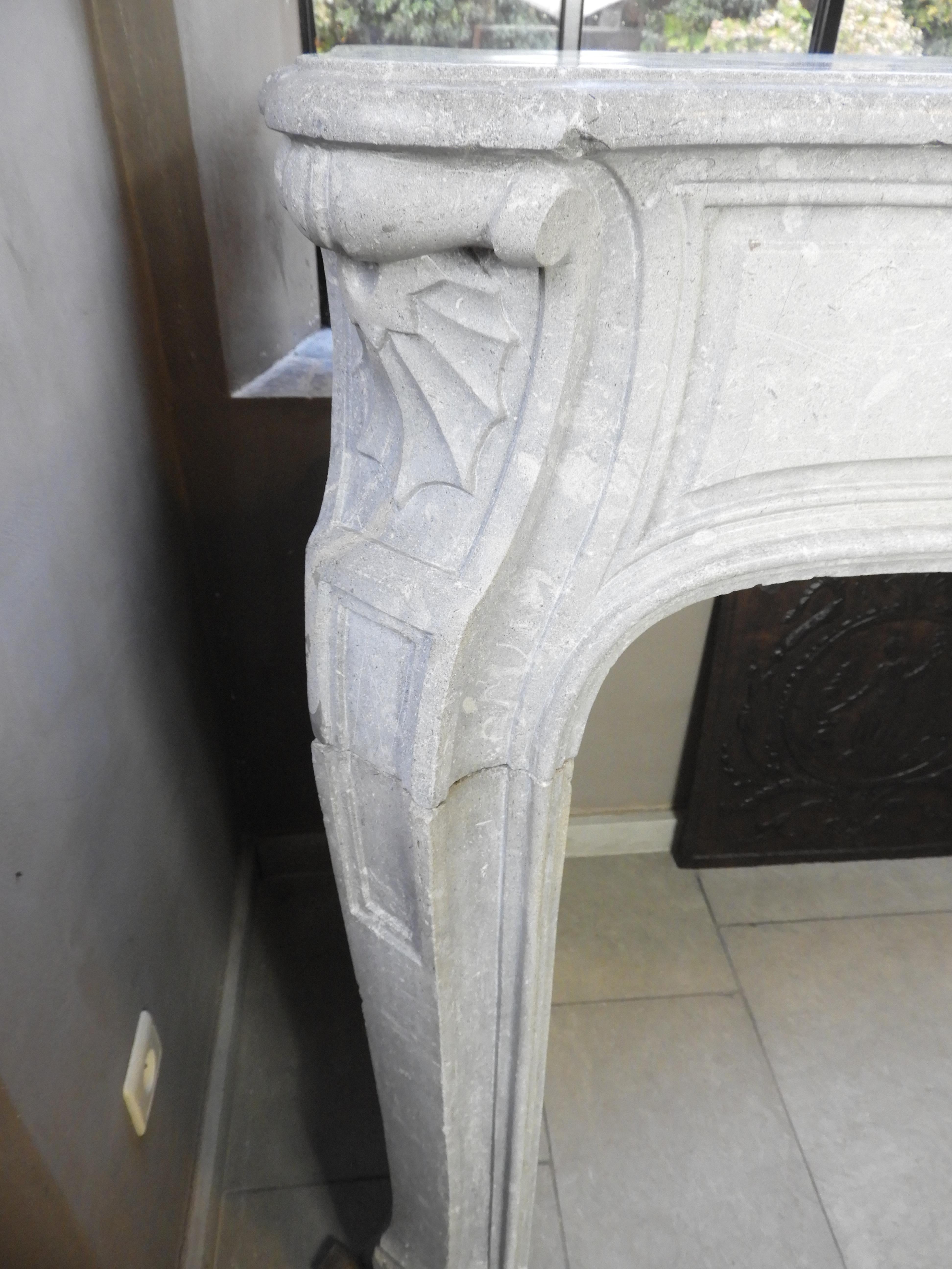 19th Century Louis XV Style Louis 15th Fireplace in Grey French Limestone For Sale 5