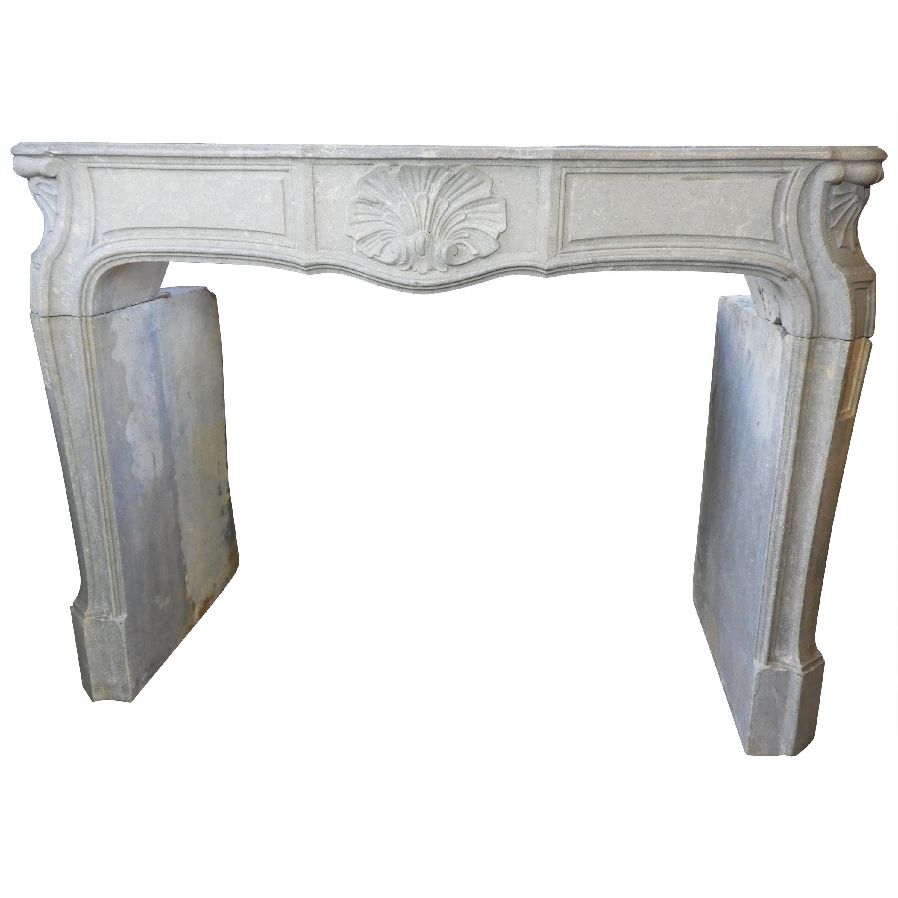 19th Century Louis XV Style Louis 15th Fireplace in Grey French Limestone For Sale