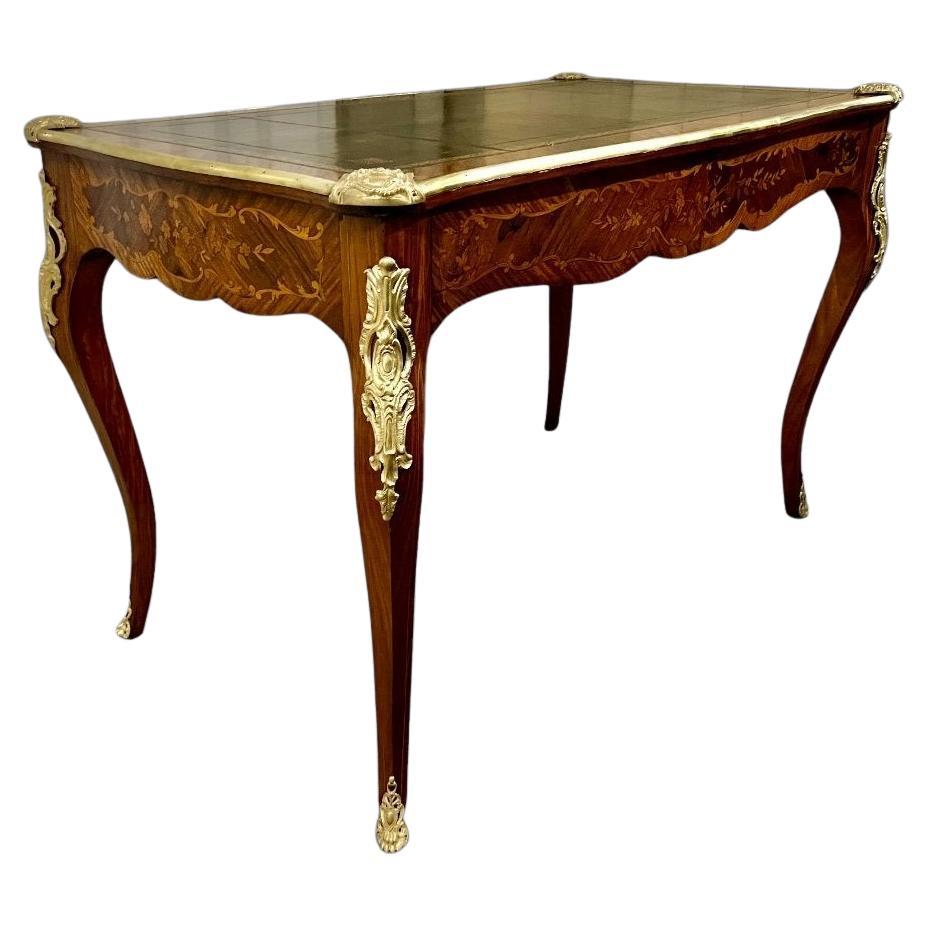 19th Century Louis XV-Style Marquetry Desk with Gilt Bronze Accents For Sale